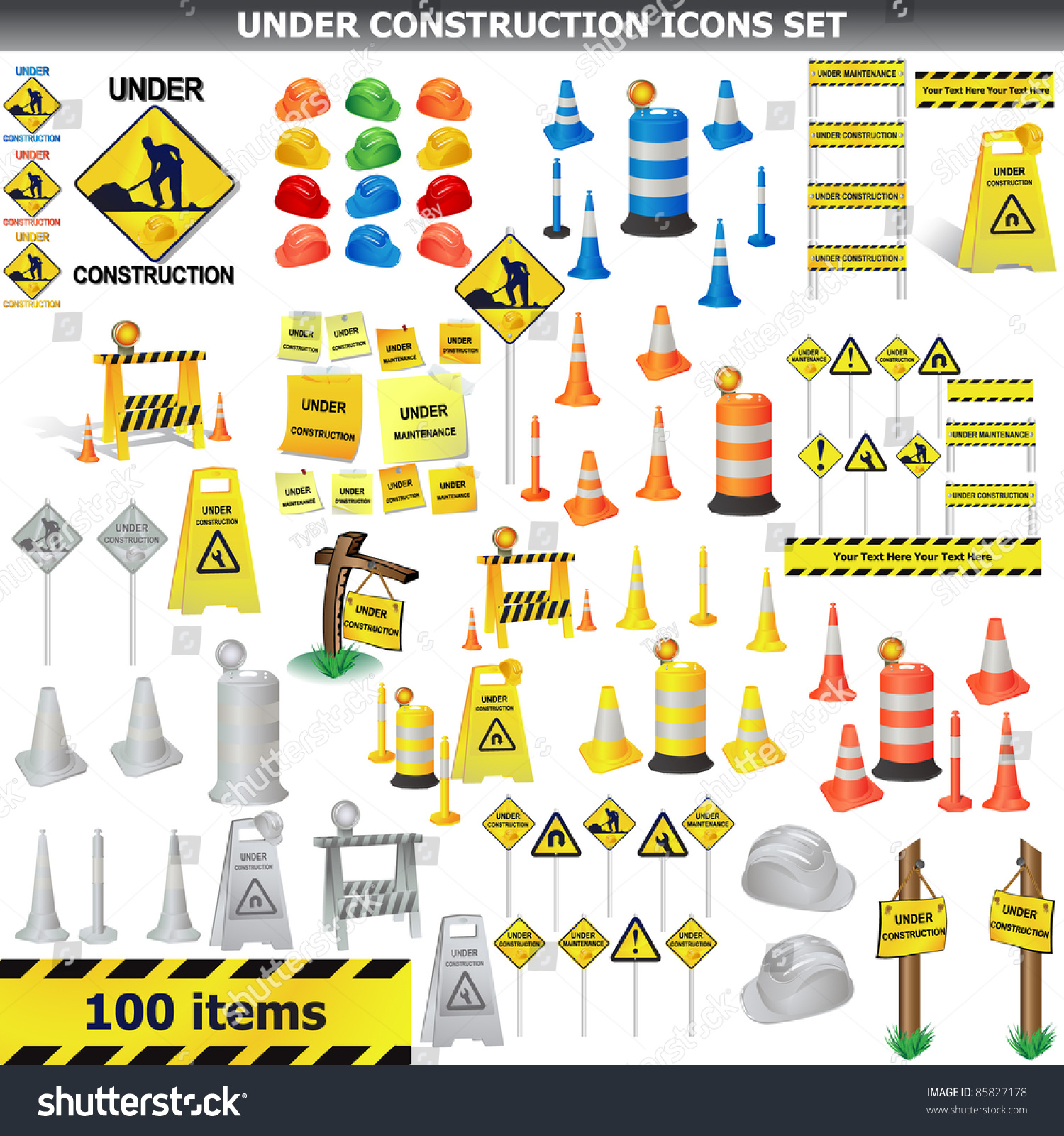 Under Construction Sign Collection Around 100 Stock Illustration ...