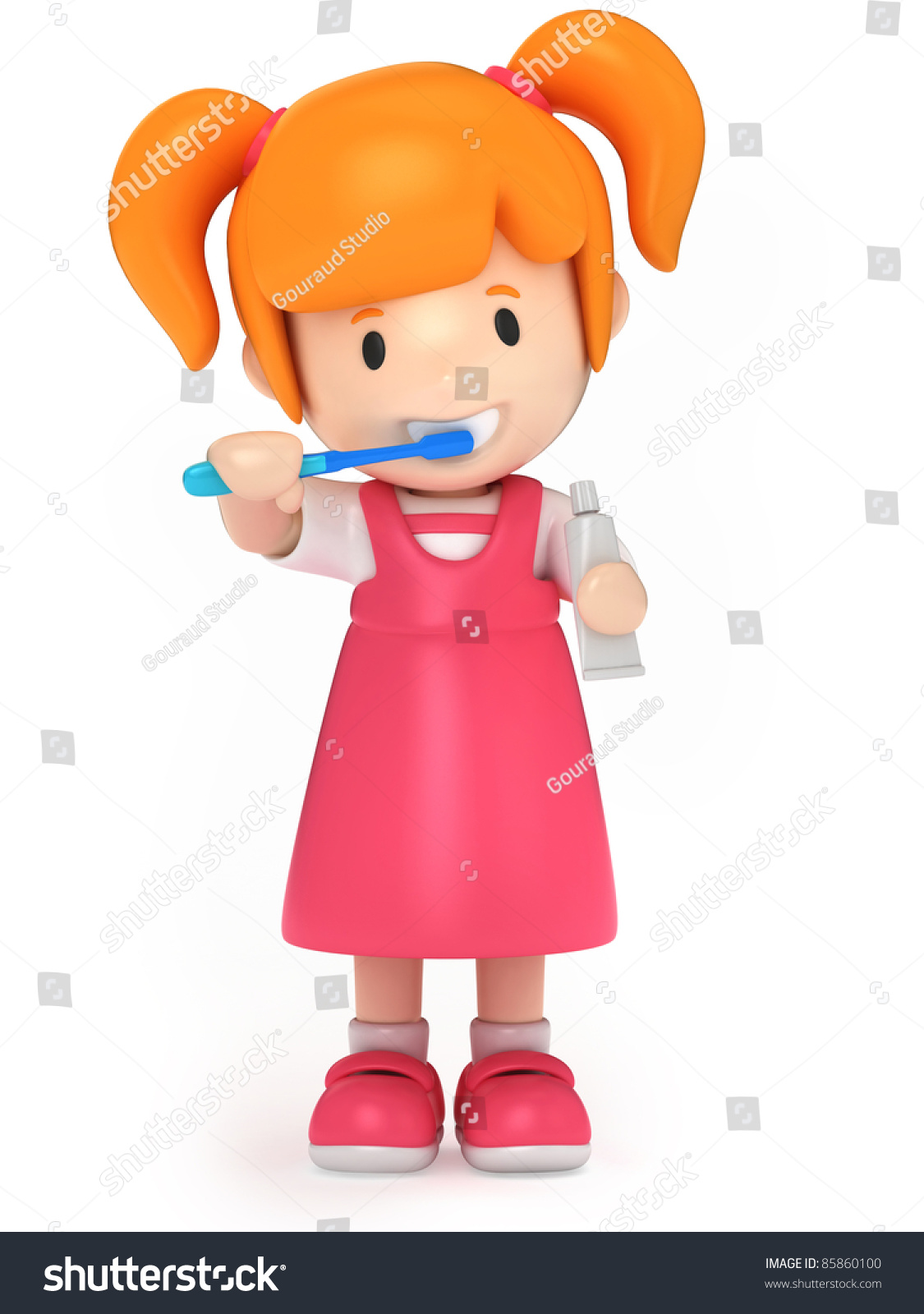 3d Render Kid Brushing Her Teeth Stock Illustration 85860100 | Shutterstock