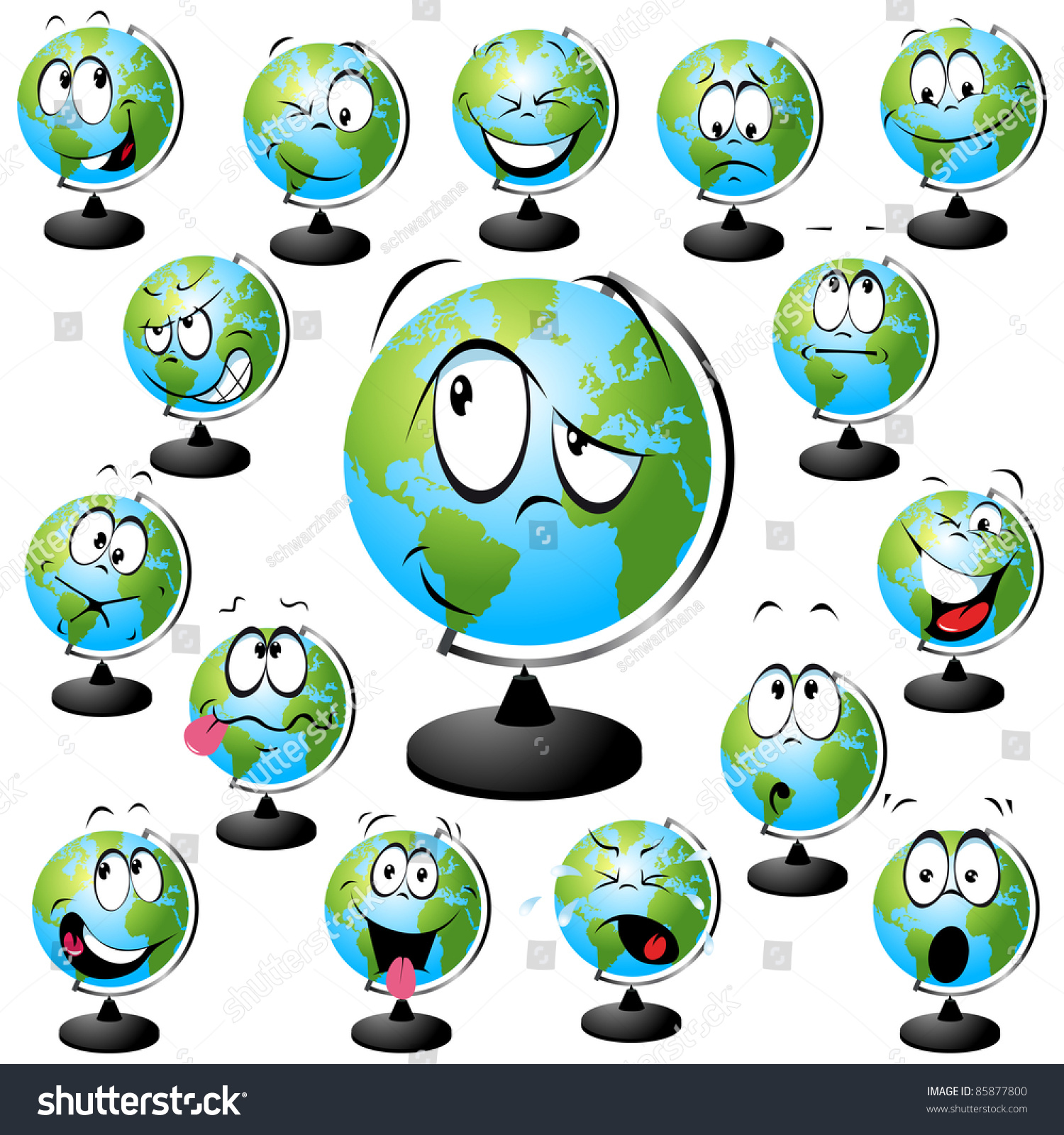 Globe Vector Illustration Many Facial Expressions Stock Vector (Royalty ...