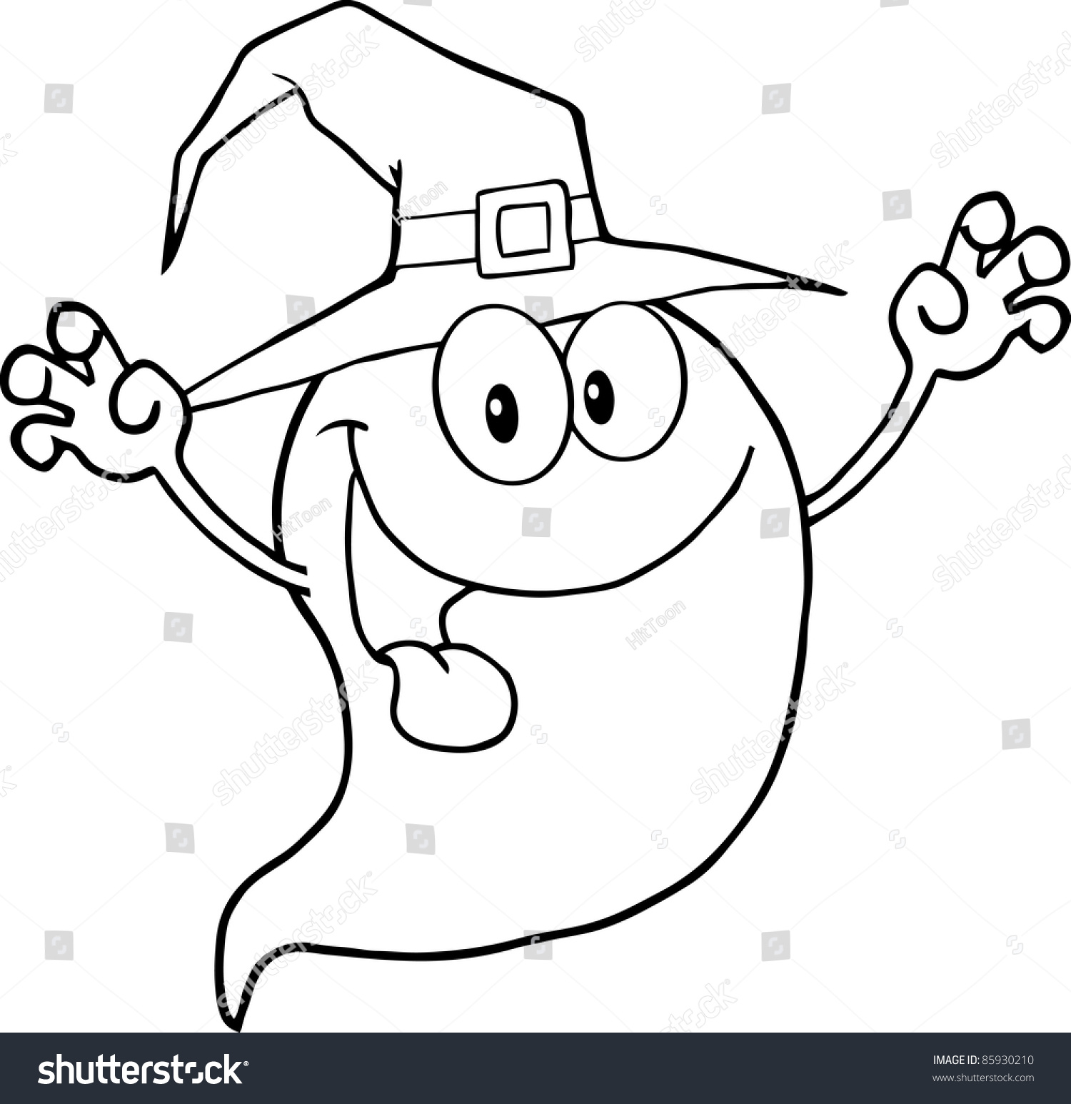 Outlined Spooky Ghost Wearing Witch Hat Stock Vector (royalty Free 