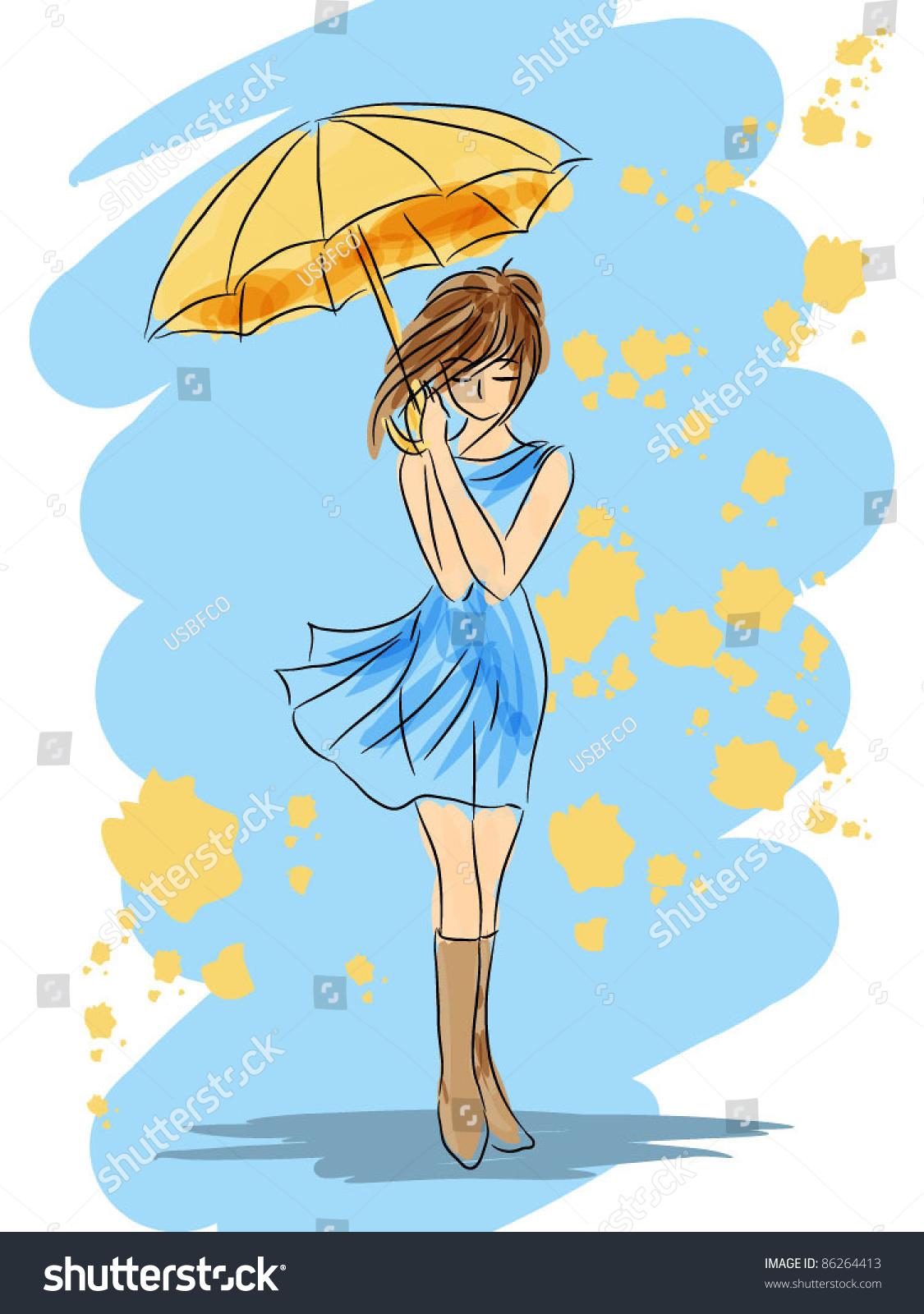 Нарисовать девушку с зонтом