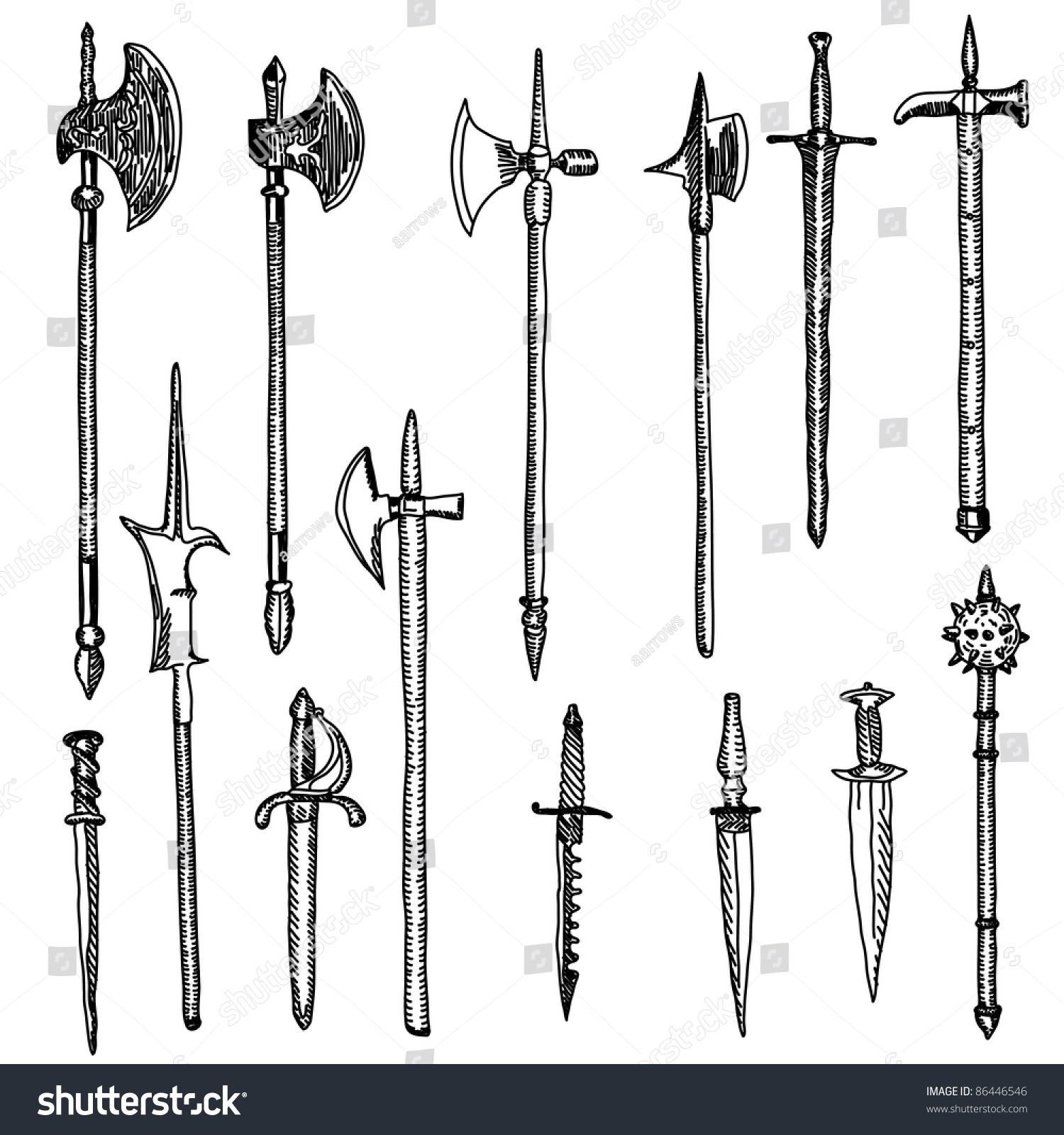 Weapon Collection Medieval Weapons Stock Vector (Royalty Free) 86446546 ...