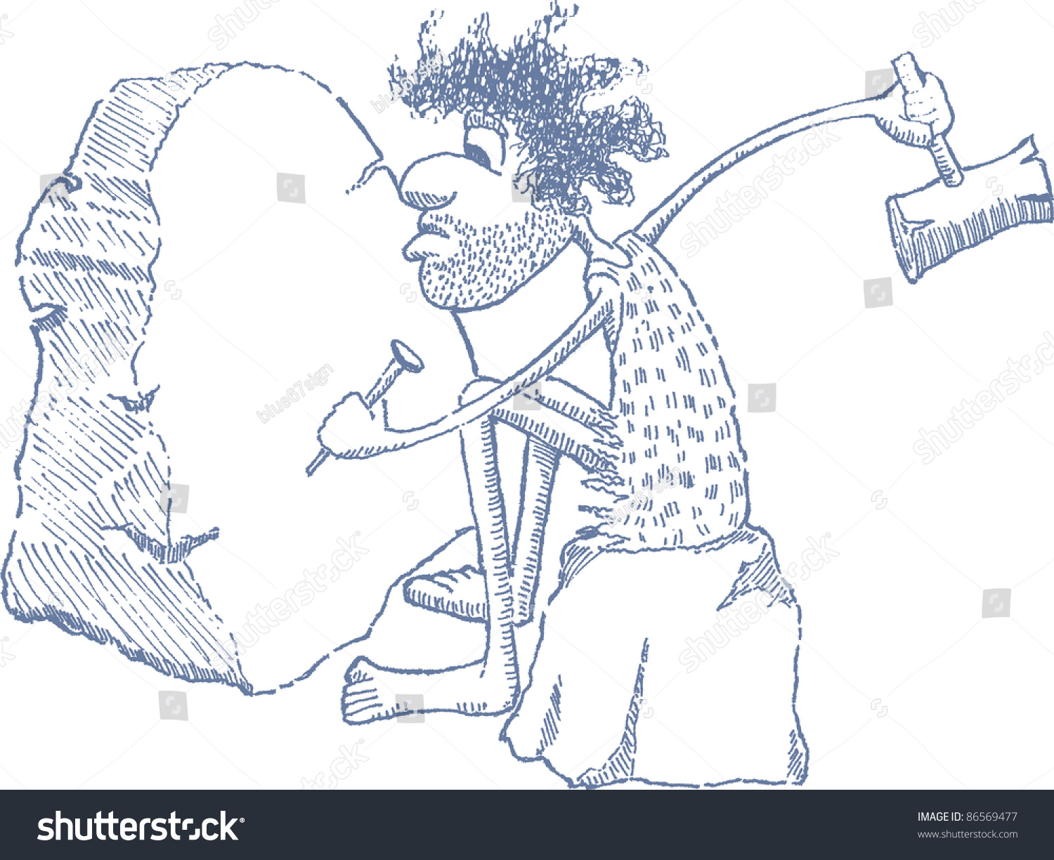 Cartoon Illustration Cave Man Pounding On Vector De Stock Libre De