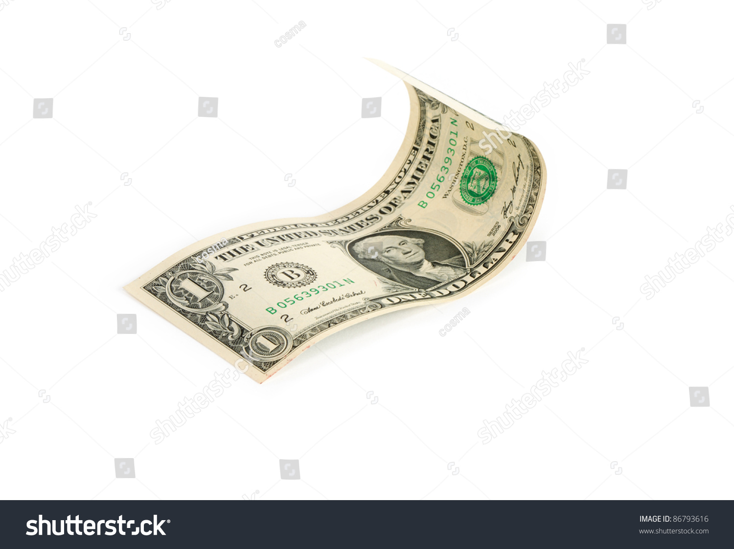 Waved One Dollar Bill On White Stock Photo 86793616 | Shutterstock