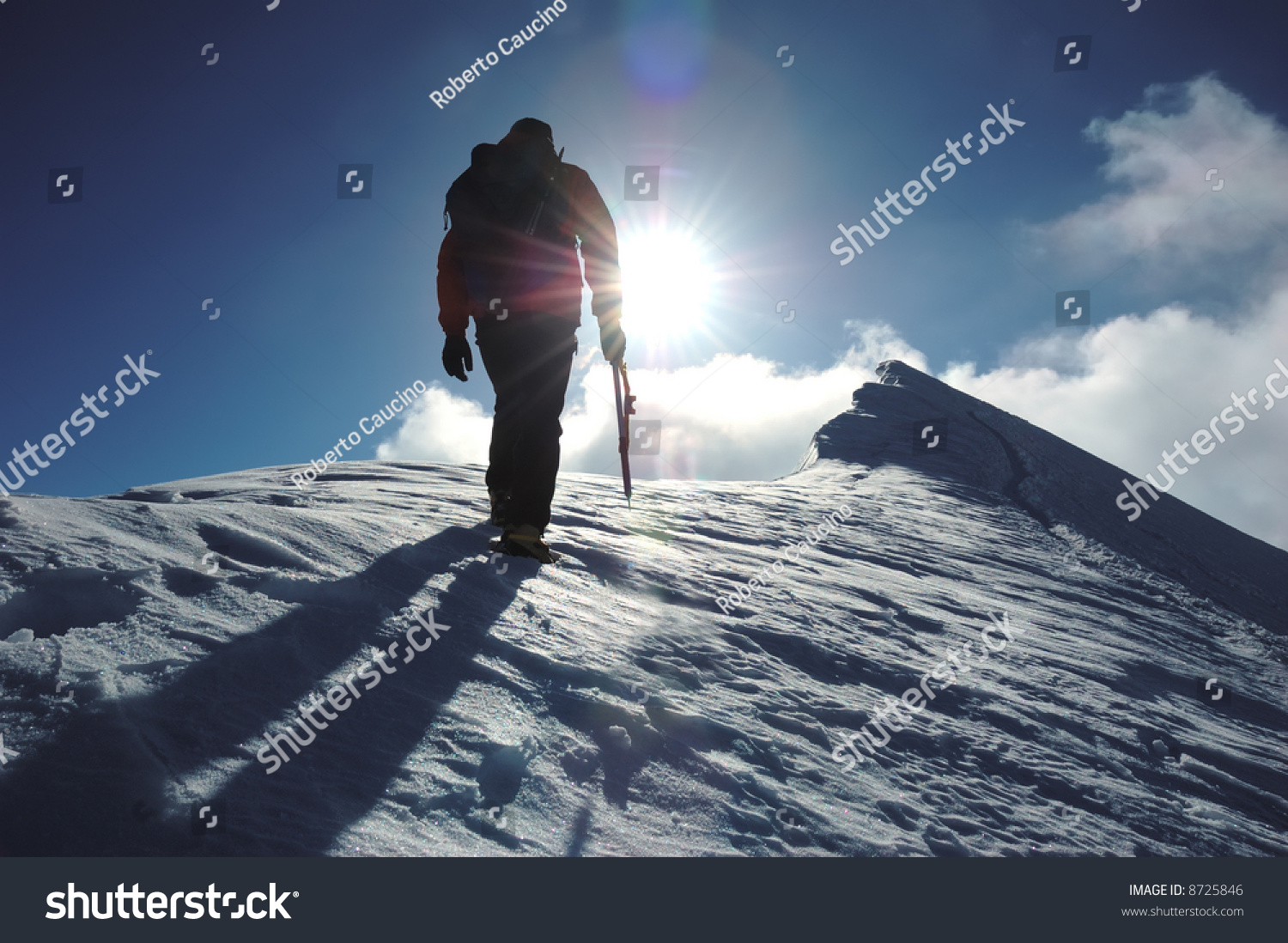 Lone Climber Reaching Summit Mountain Back Stock Photo 8725846 ...