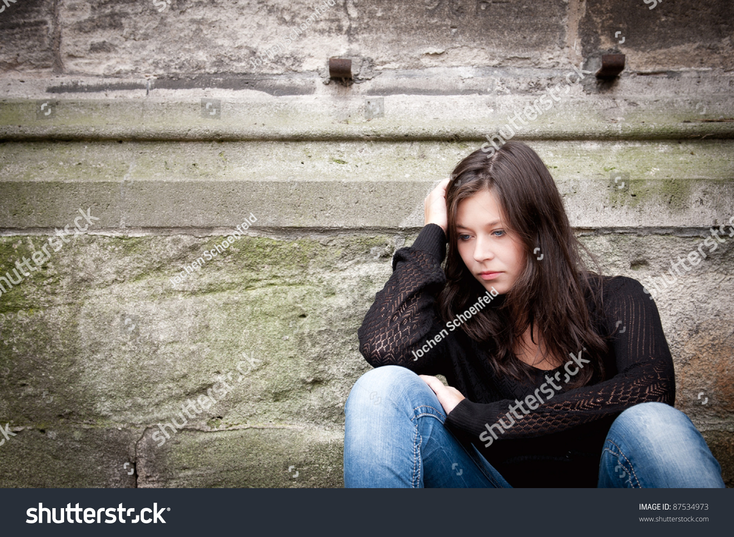 Outdoor Portrait Sad Teenage Girl Looking Stock Photo 87534973 ...