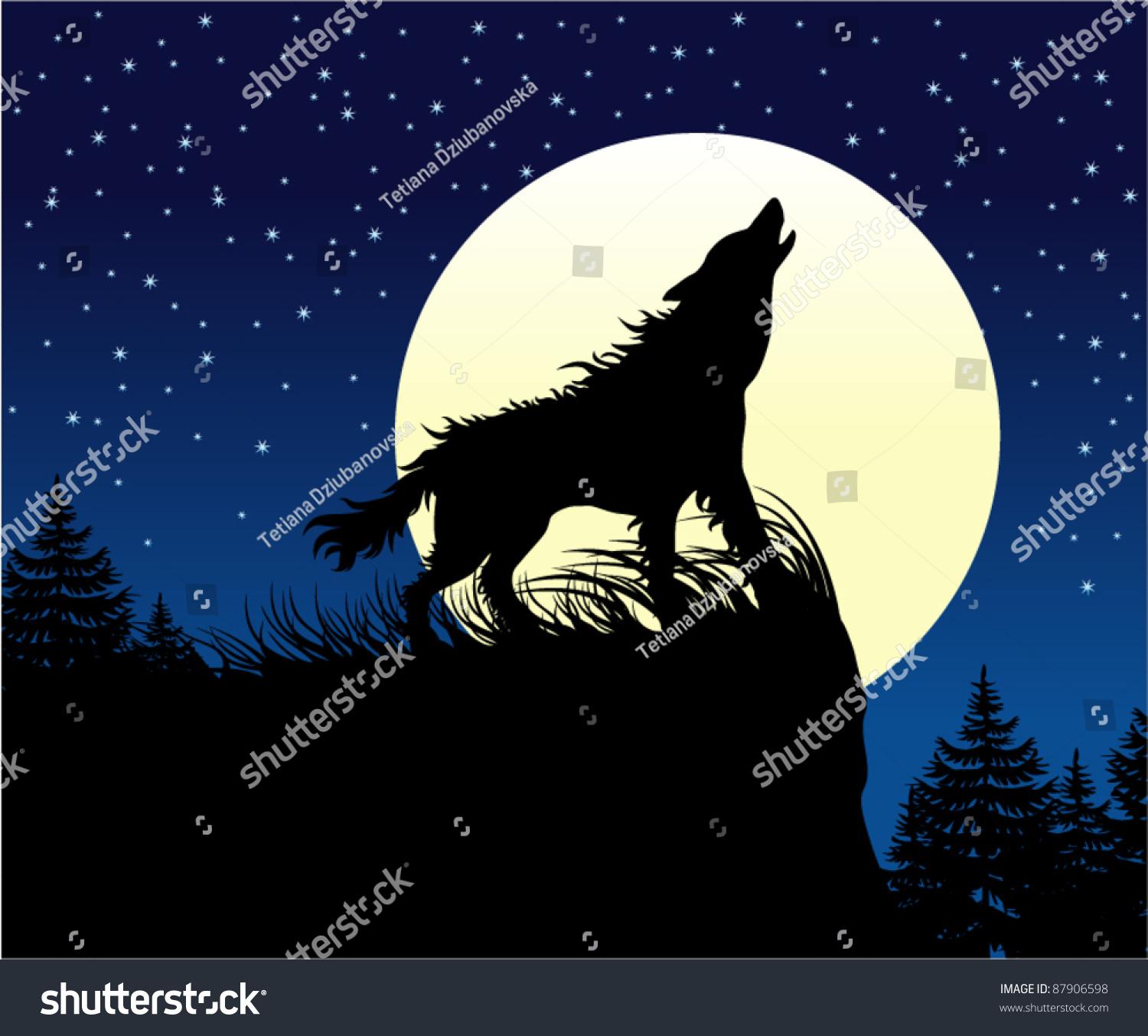 Вектор ночь Луна волк