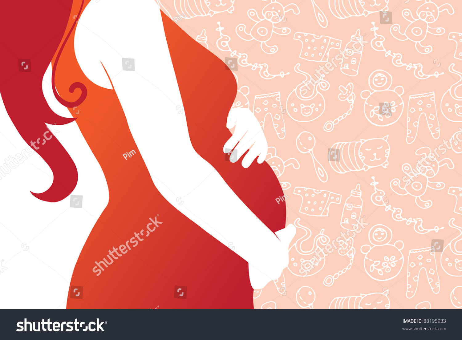 Silhouette Pregnant Woman Seamless Baby Background Stock Vector