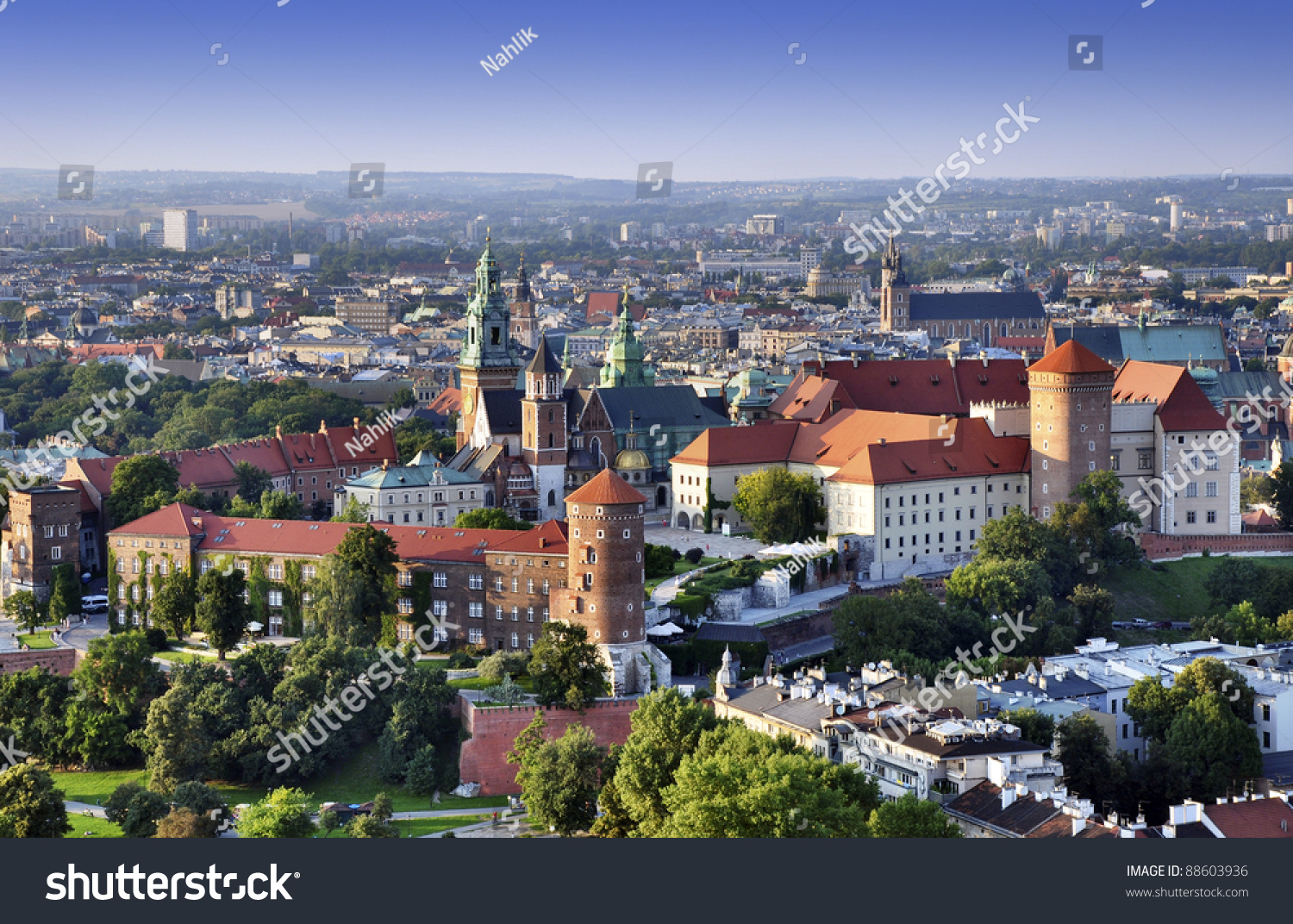 Cracow Skyline Aerial View Historic Royal Stock Photo 88603936 ...