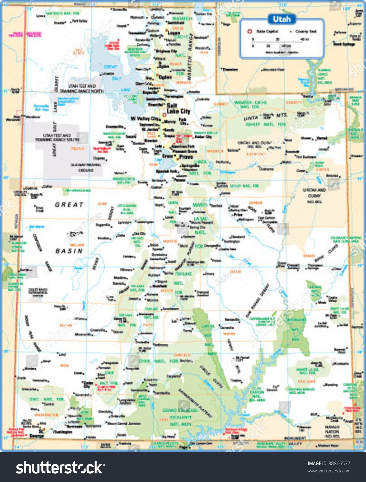 Utah State Map Stock Vector (Royalty Free) 88866577 | Shutterstock