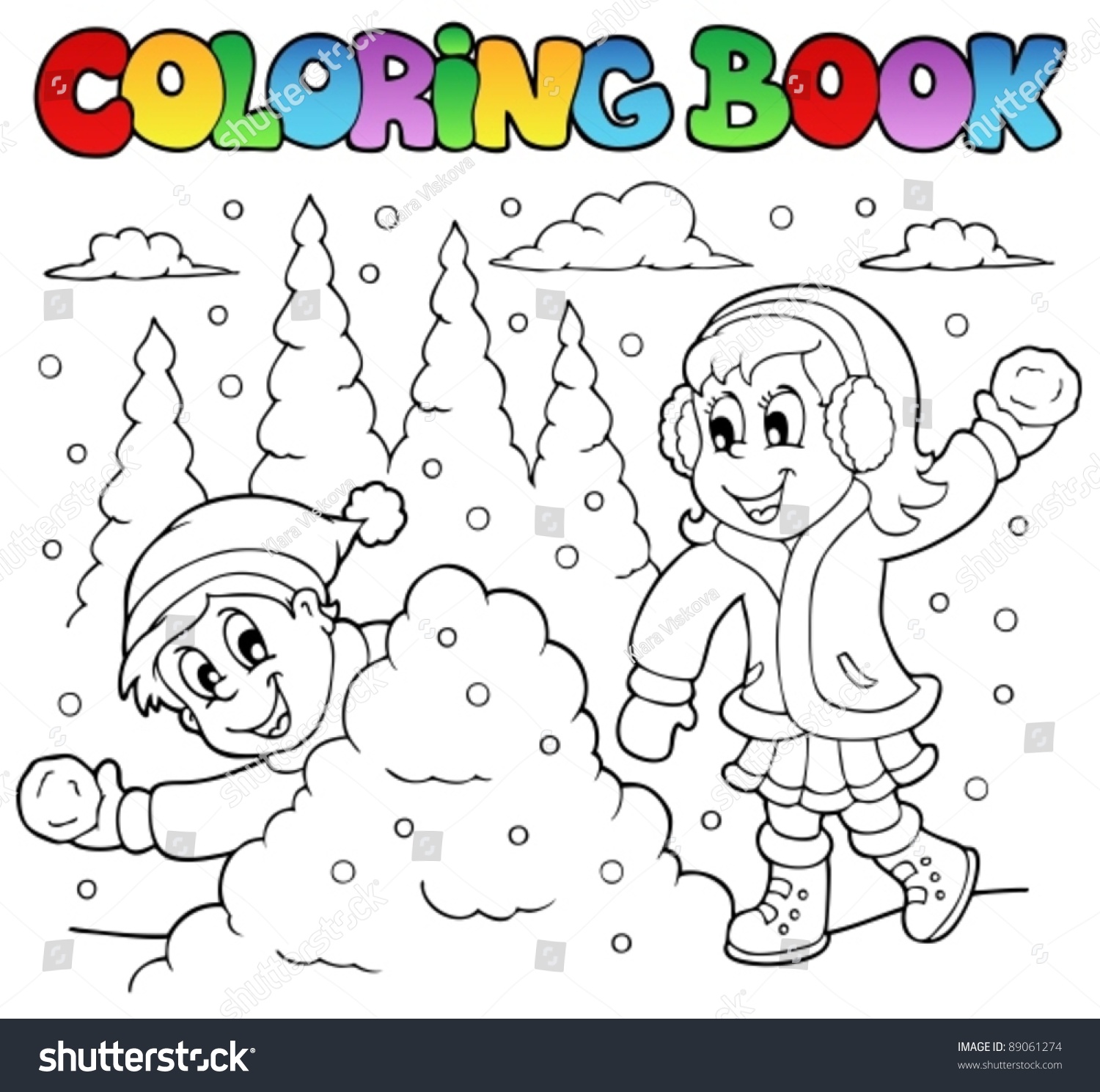 Игра в снежки раскраска