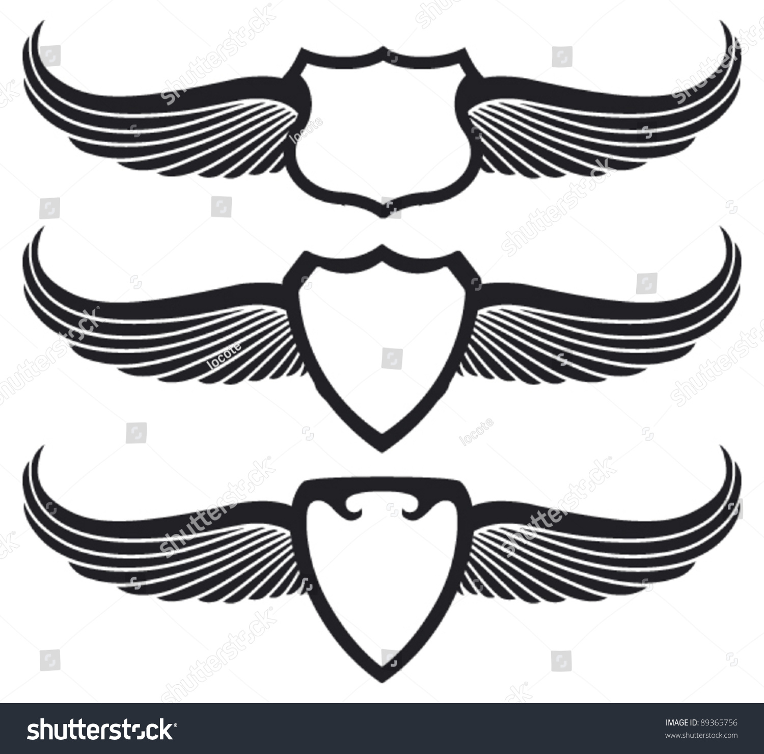 Three Black Shields Wings Stock Vector Royalty Free 89365756