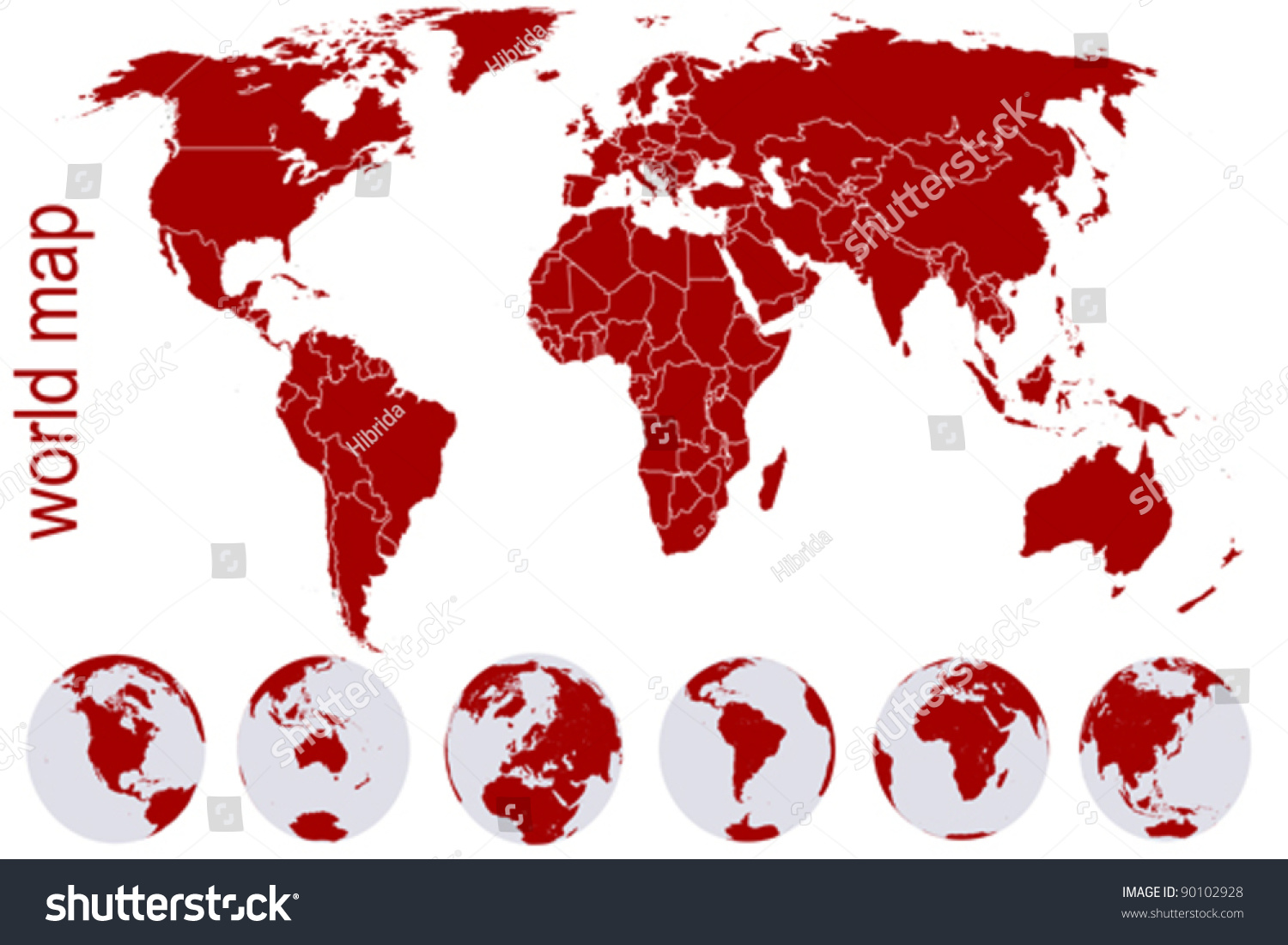 Red World Map Earth Globes Stock Vector (Royalty Free) 90102928 ...