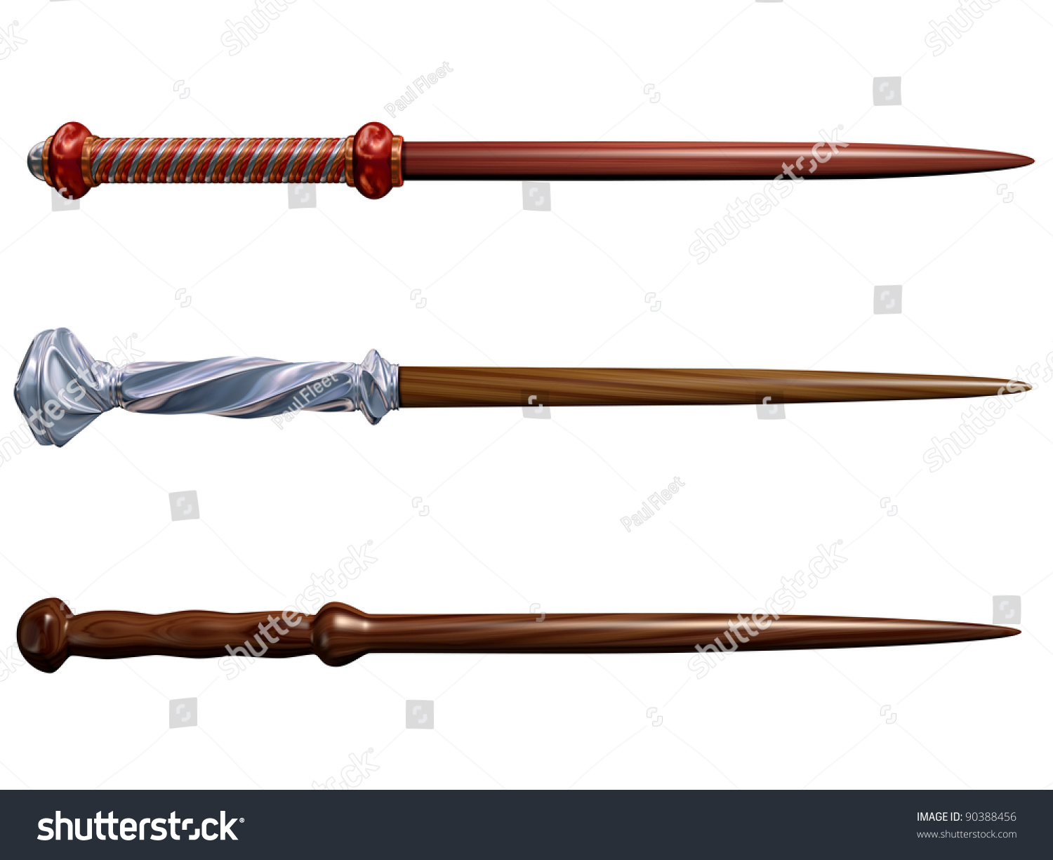 Isolated Illustration Three Magical Wizard Wands Stock Illustration ...