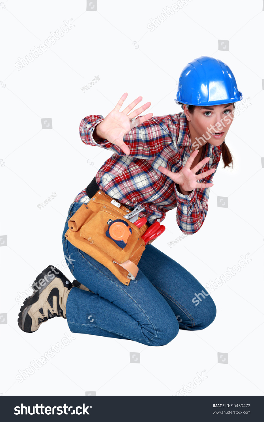 Scared Female Construction Worker Stock Photo 90450472 | Shutterstock