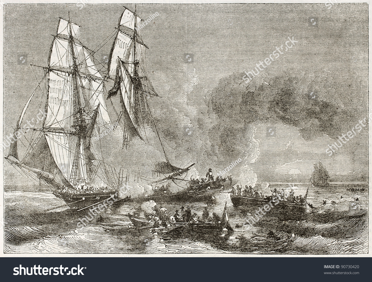 Slaver Vessel Escaping Military Ship Getting Stock Photo 90730420 ...