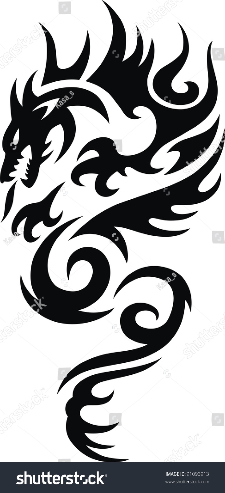 Stylized Dragon Form Tattoo Stock Vector (Royalty Free) 91093913 ...