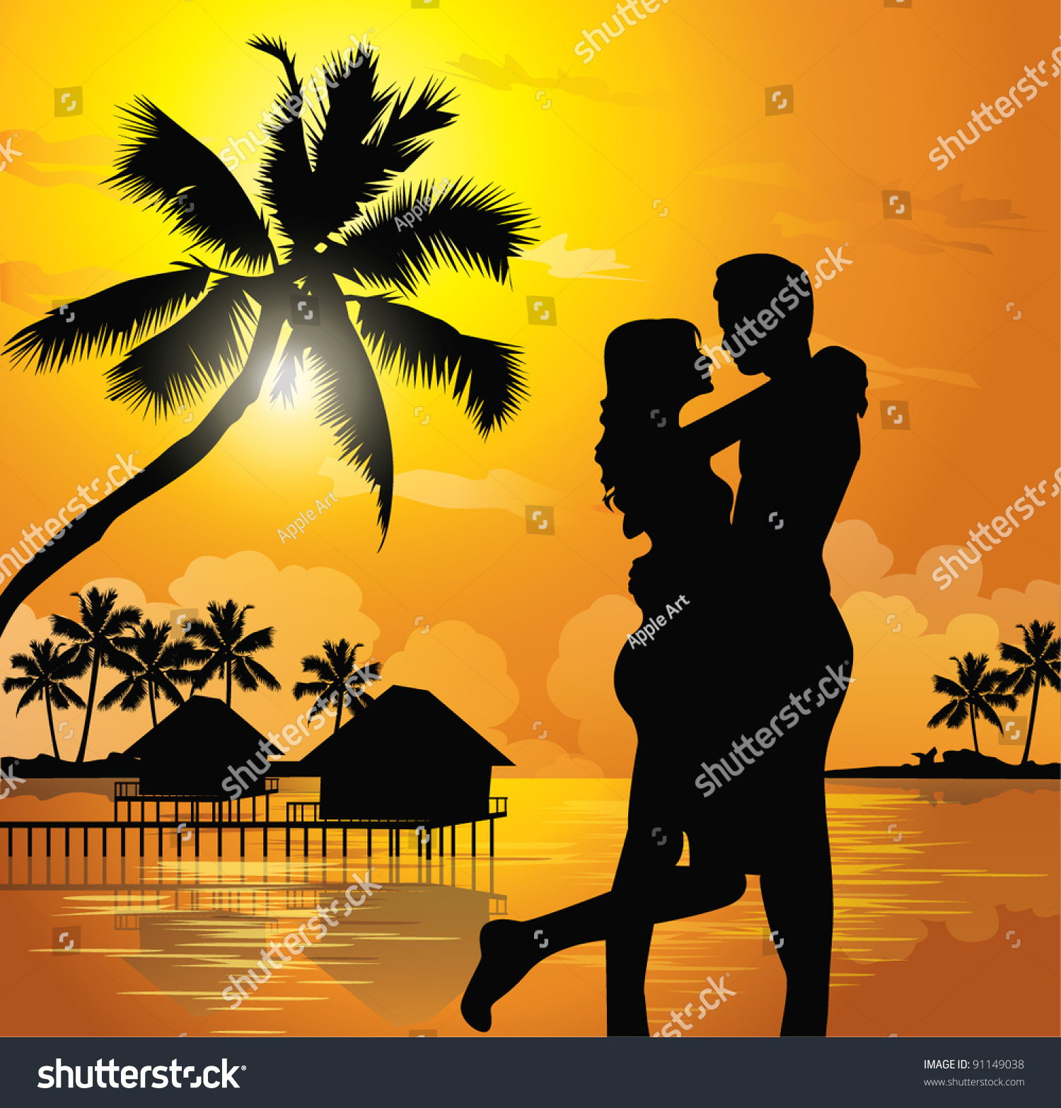 Romantic Couple On Beach Stock Vector (Royalty Free) 91149038 ...