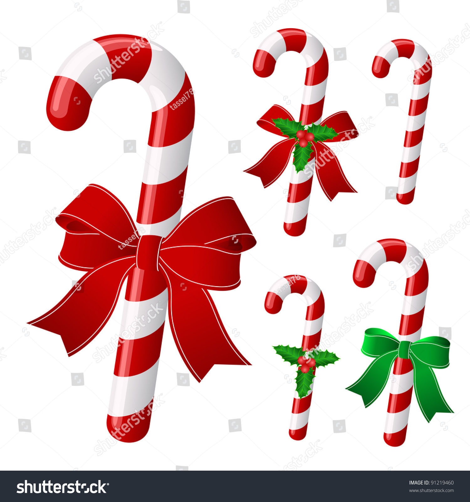 Candy Cane Collection Ribbon Holly Vector Stock Vector Royalty Free Shutterstock