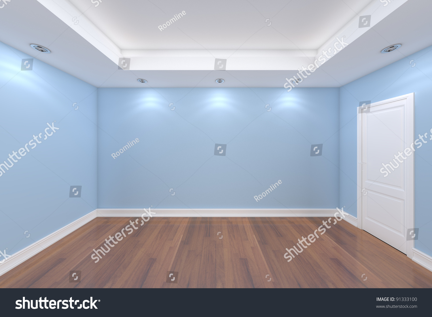 Пустая комната с голубыми обоями