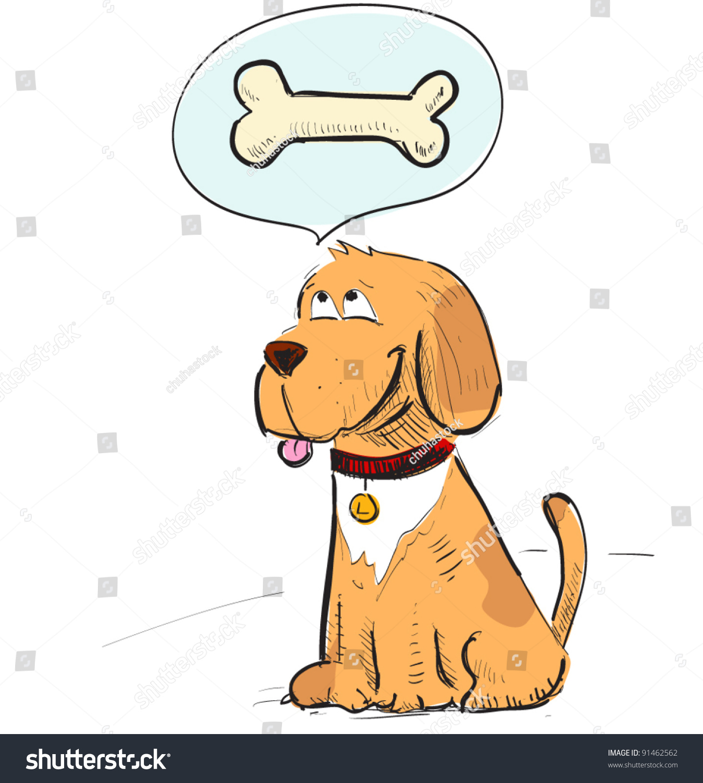 Cute Dog Dreaming About Bone Cartoon Stock Vector (Royalty Free ...