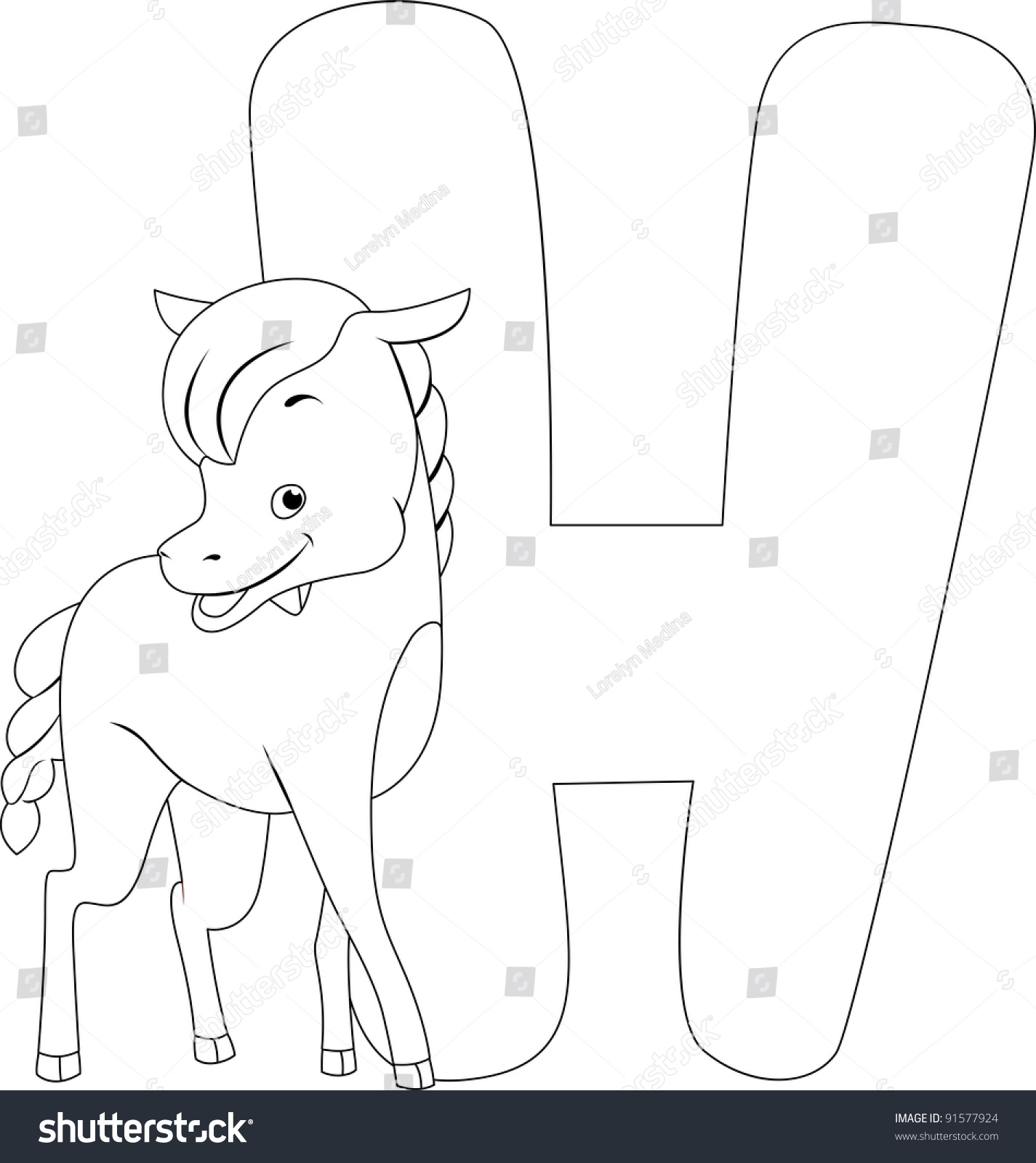 Coloring Page Illustration Featuring Horse Stock Vector (Royalty Free ...