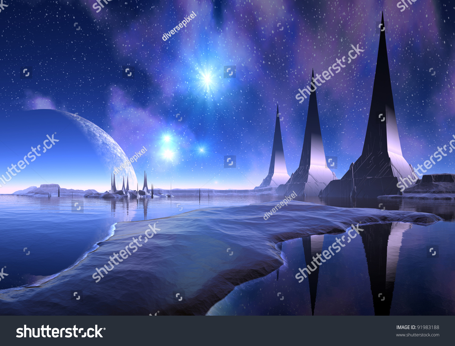 Nerus Iii Alien Planet Fantasy Alien Stock Illustration 91983188 ...