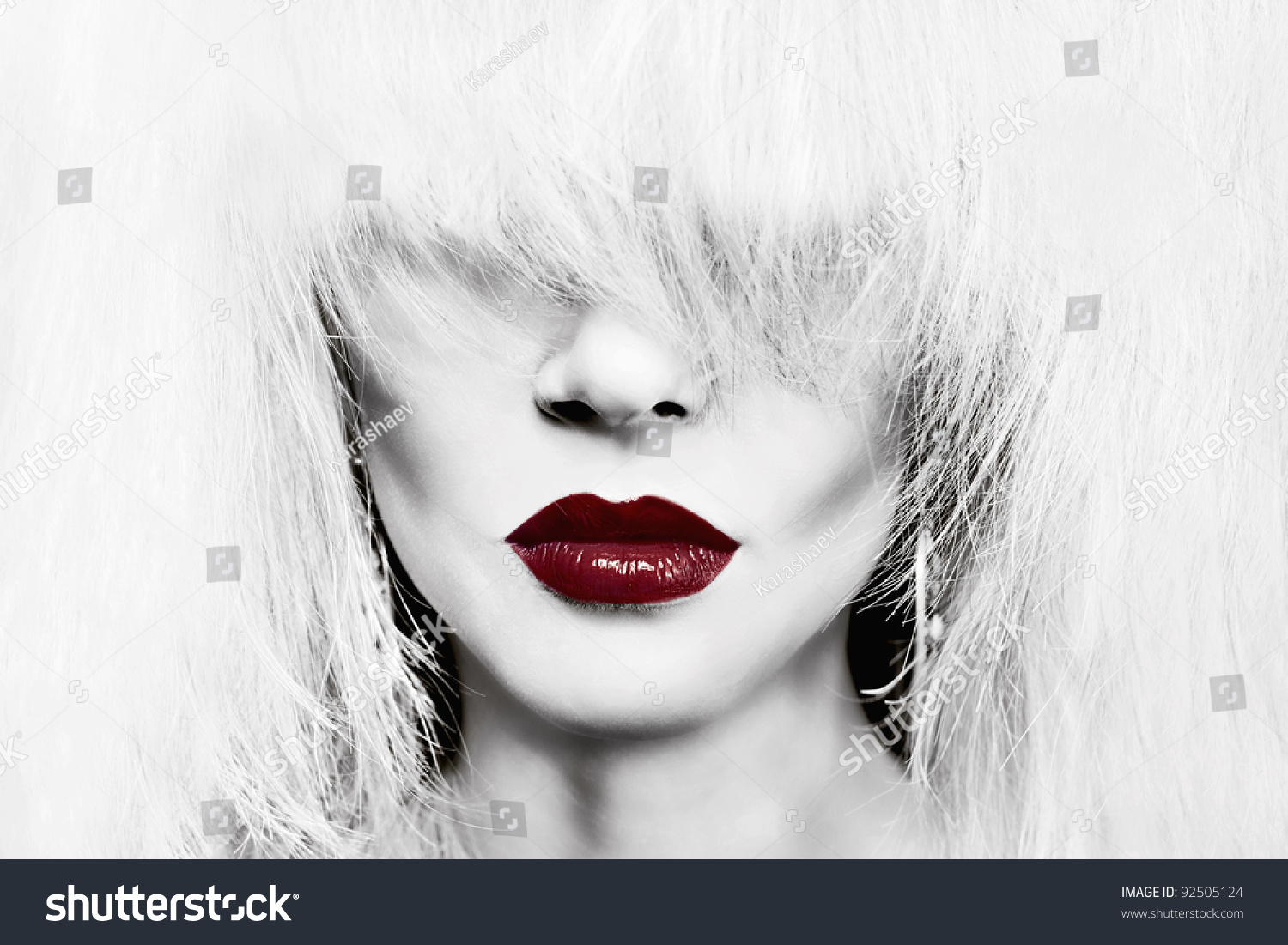 black and white photography with red lips