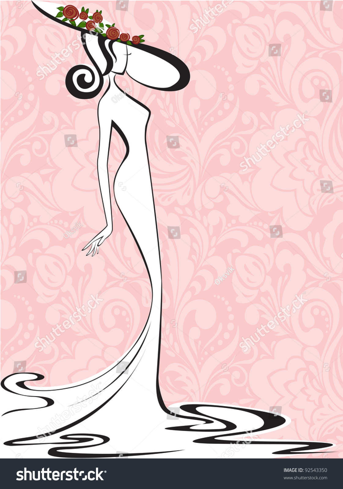 Vektor Stok Silhouette Slender Woman Long Dress Against Tanpa Royalti 92543350 Shutterstock 0013