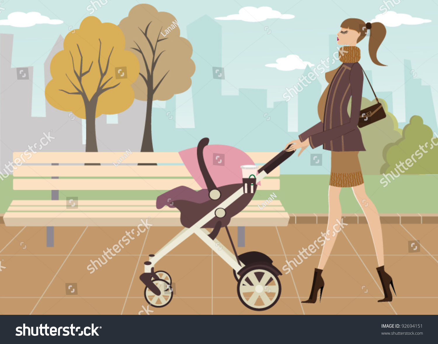 Девушка с коляской мультяшка