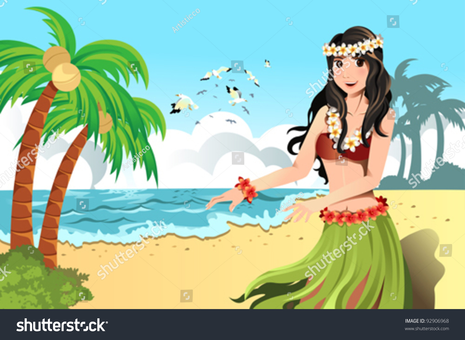 Vector Illustration Hawaiian Hula Dancer Girl 库存矢量图（免版税）92906968 Shutterstock