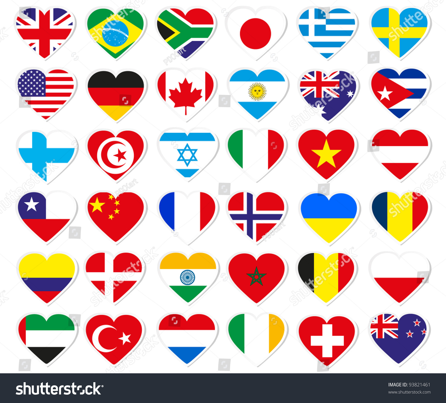 Флаги стран мира в виде сердечек