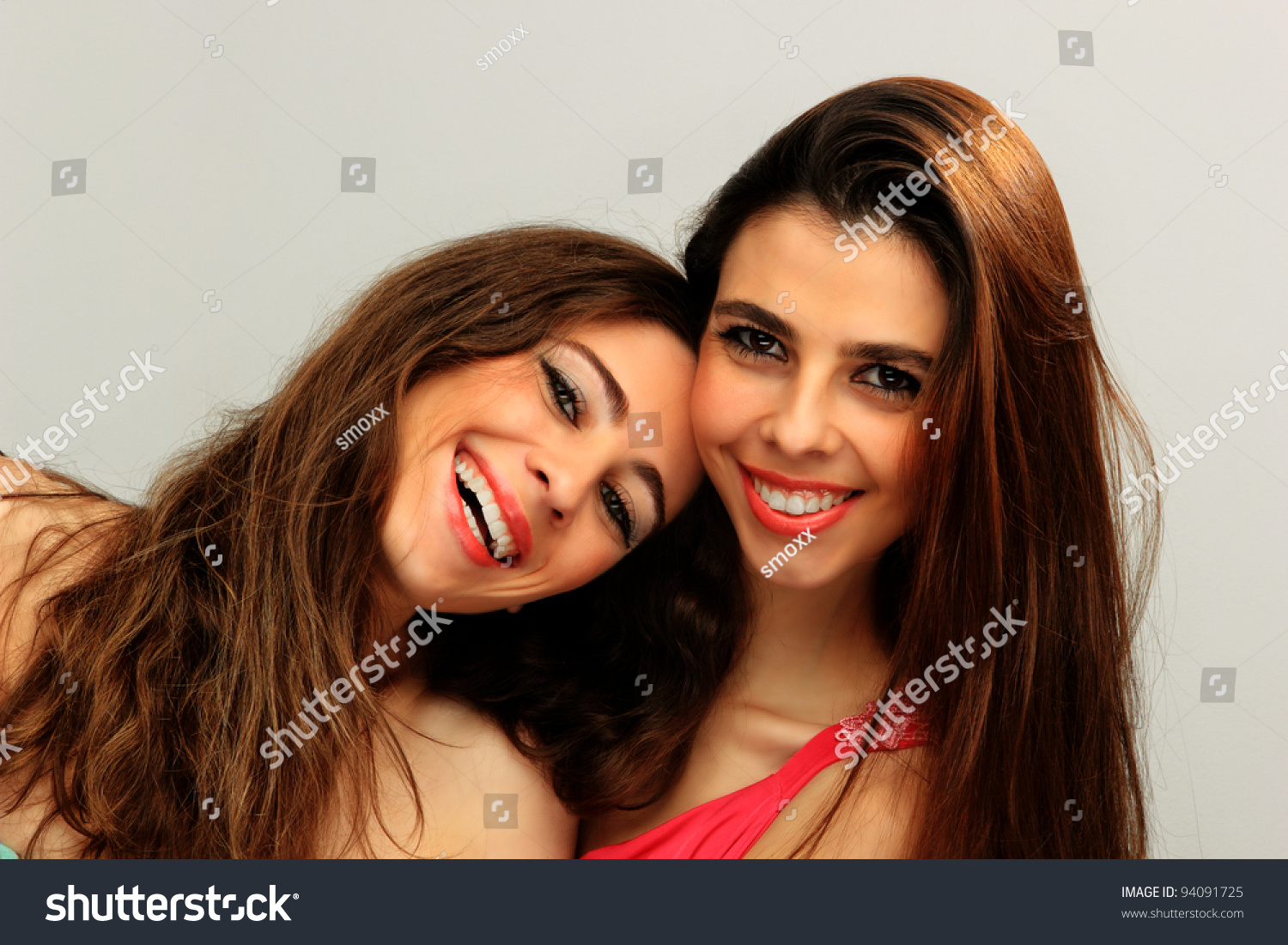 Two Happy Young Girls Posing Together Foto De Stock 94091725 Shutterstock 