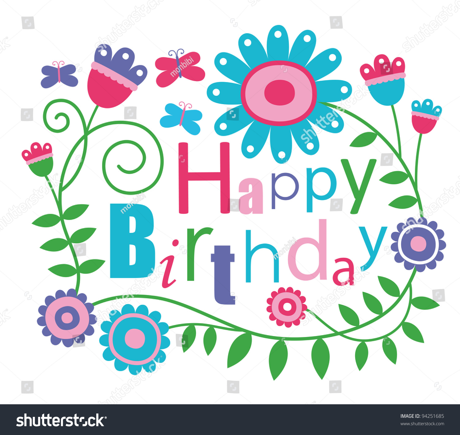 Cute Happy Birthday Card Vector Illustration Stock Vector (Royalty Free ...