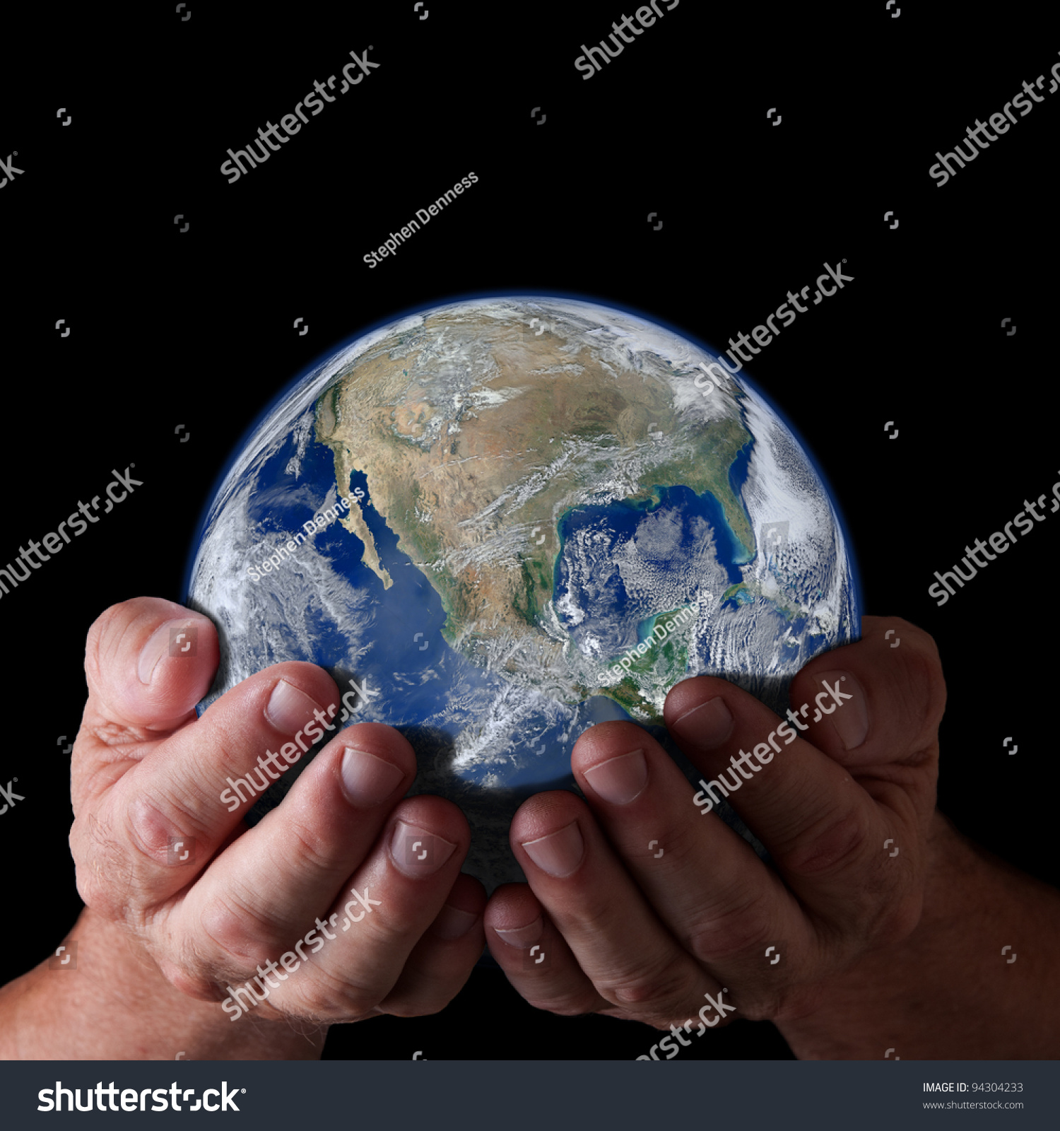 Hands Holding World Isolated Black Background Foto Stok 94304233 ...