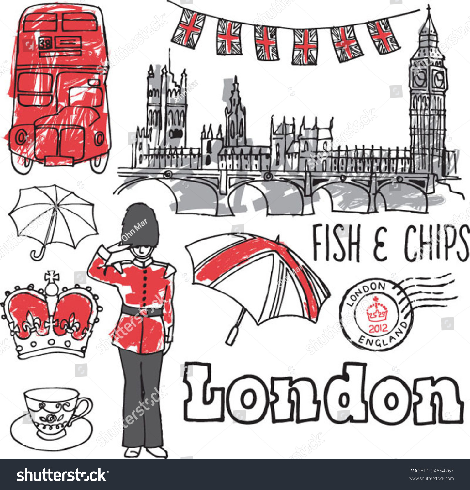 Рисунки для футболок с изображением достопримечательностями Лондона
