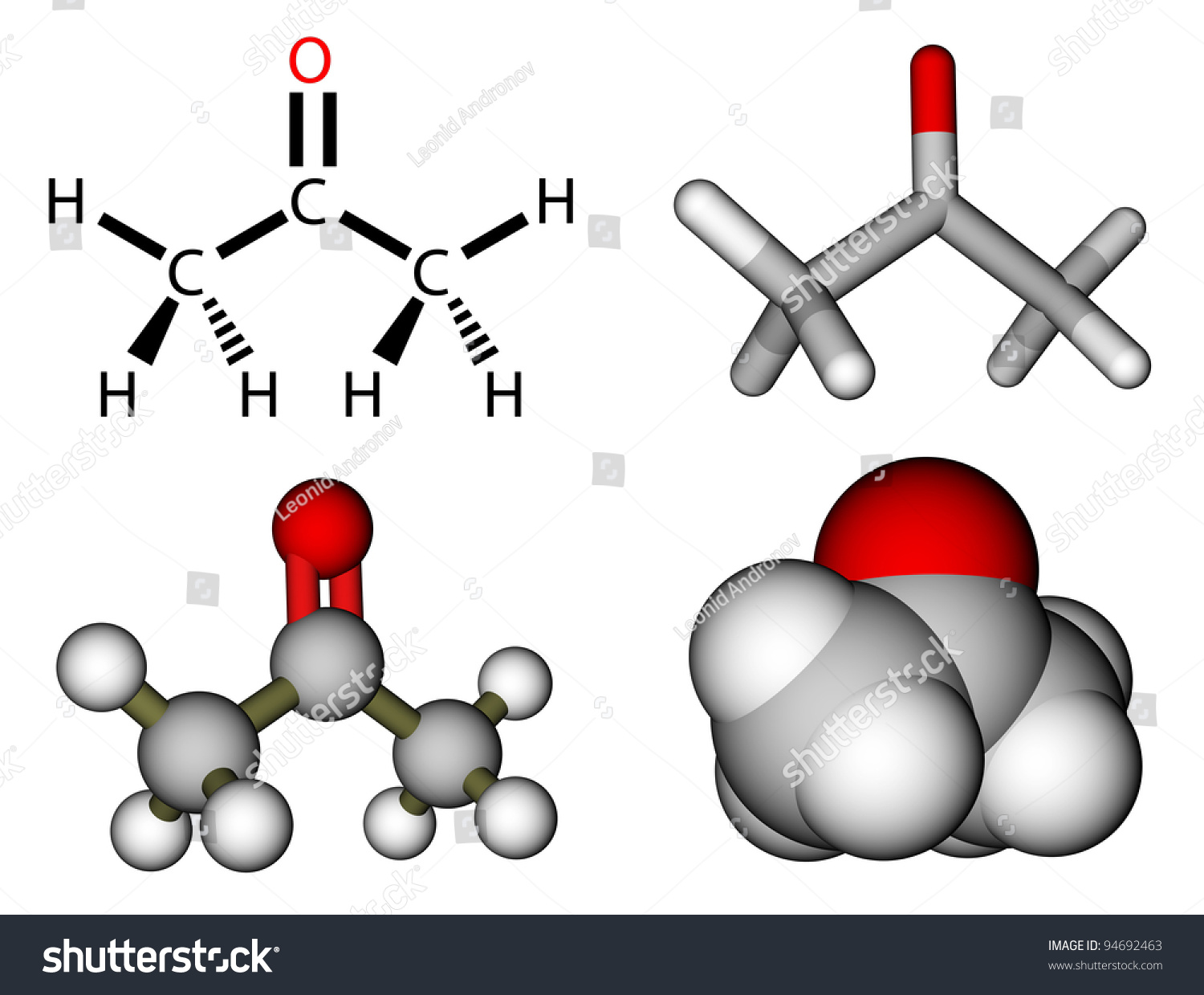 Acetone Structural Formula Molecular Models Stock Illustration 94692463 ...