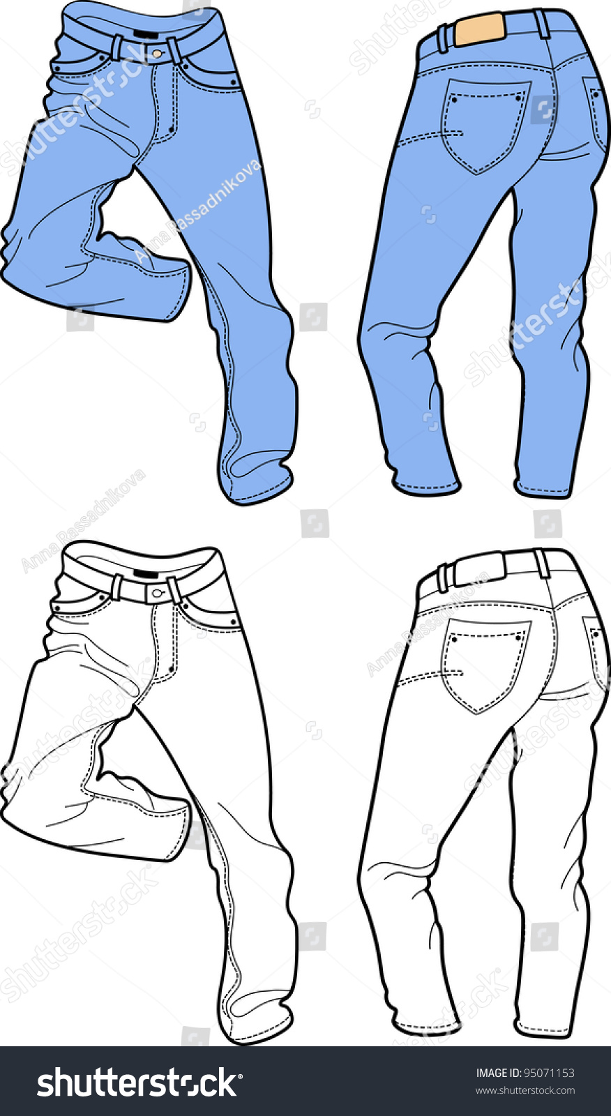 Blue Mans Jeans Front Back Views Stock Vector (Royalty Free) 95071153 ...