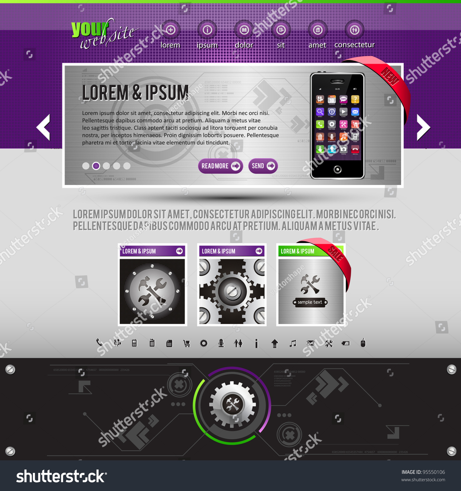Website Template Smart Phone Mobile Phone 库存插图 95550106 | Shutterstock