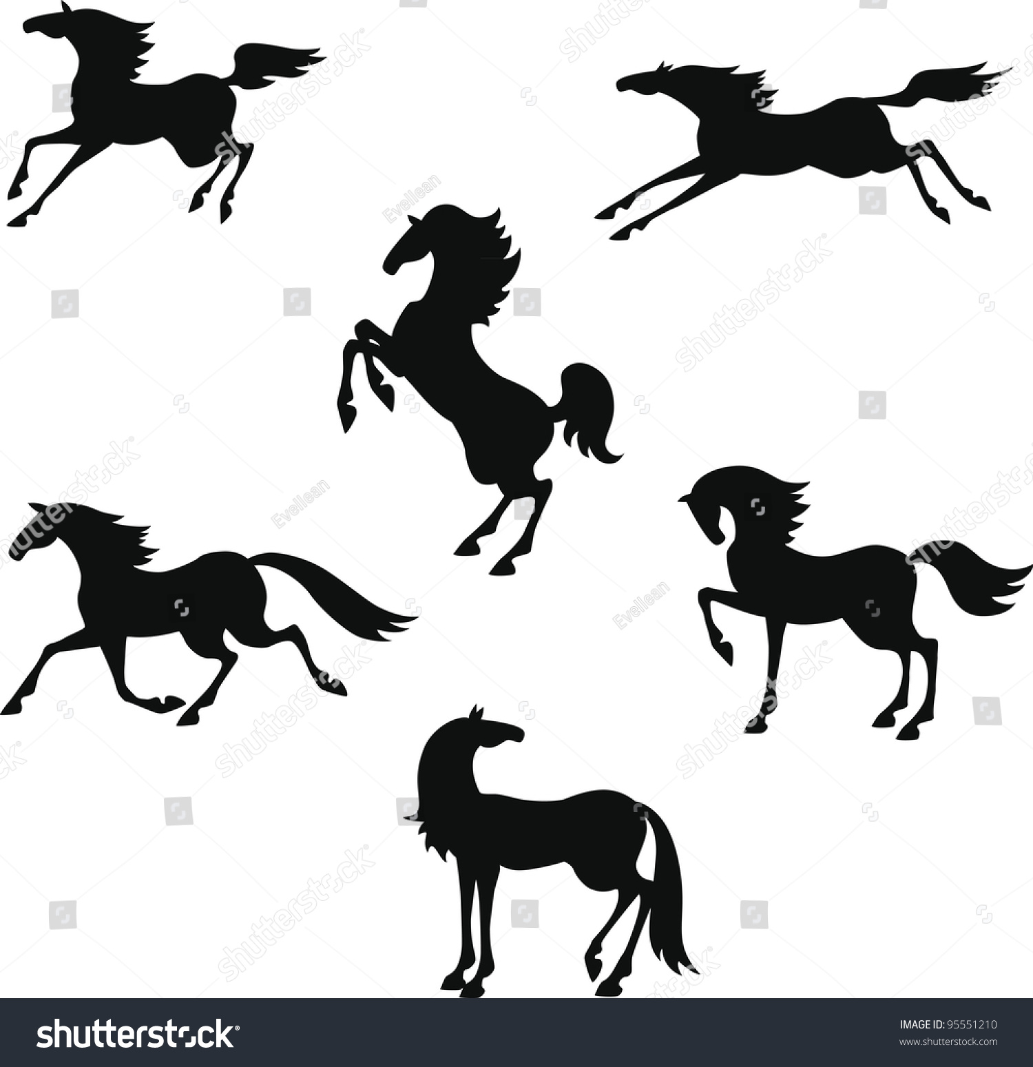 Silhouette Horses Graceful Handdrawing Style Stock Vector (Royalty Free ...