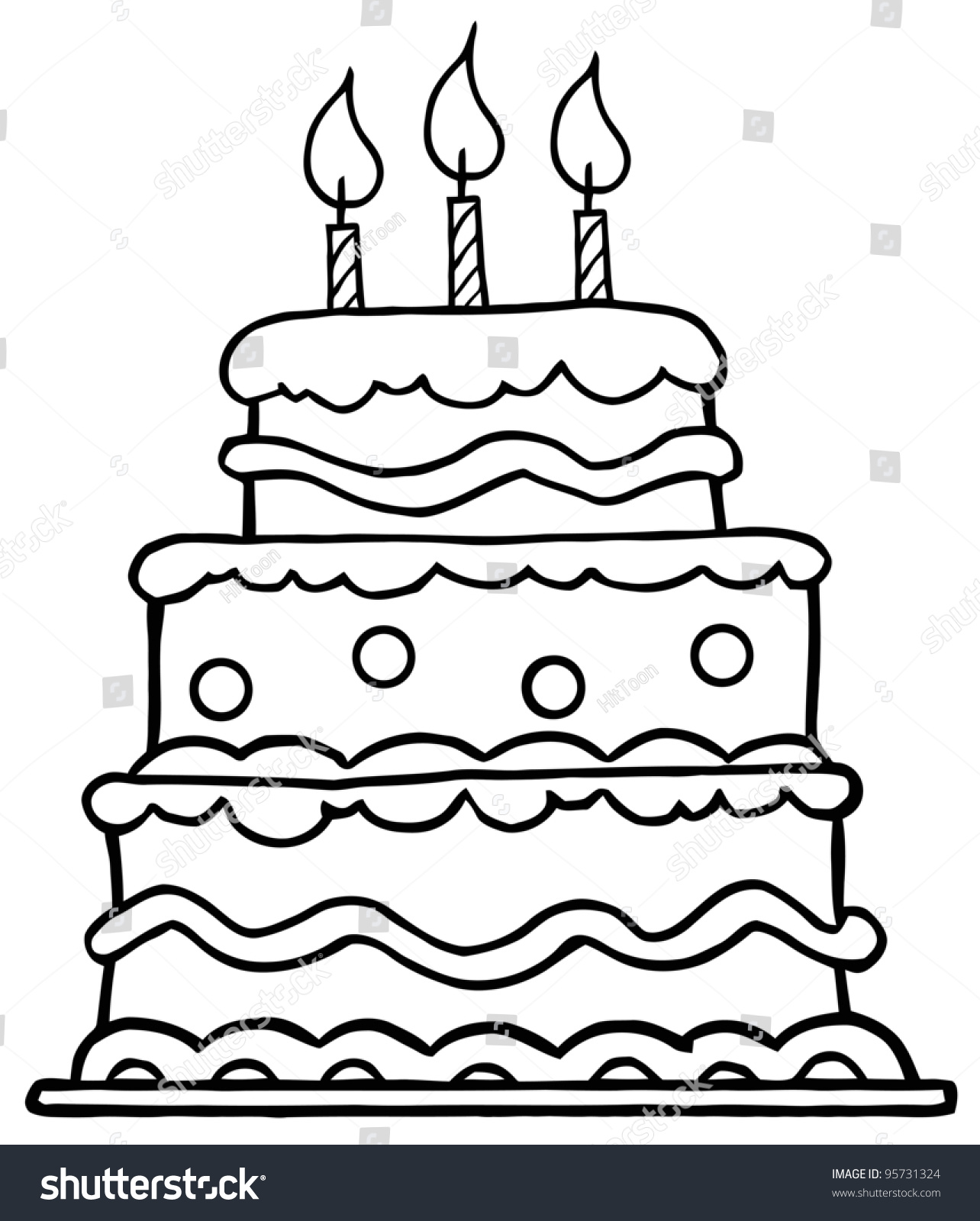 Outlined Birthday Cake Three Candlesvector Illustration Stock Vector Royalty Free 95731324 1788