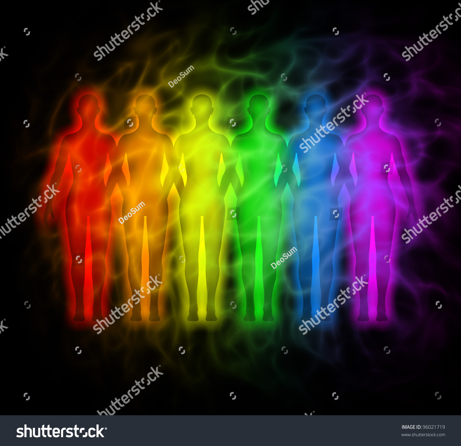 Rainbow People Rainbow Silhouettes Human Aura Stock Illustration