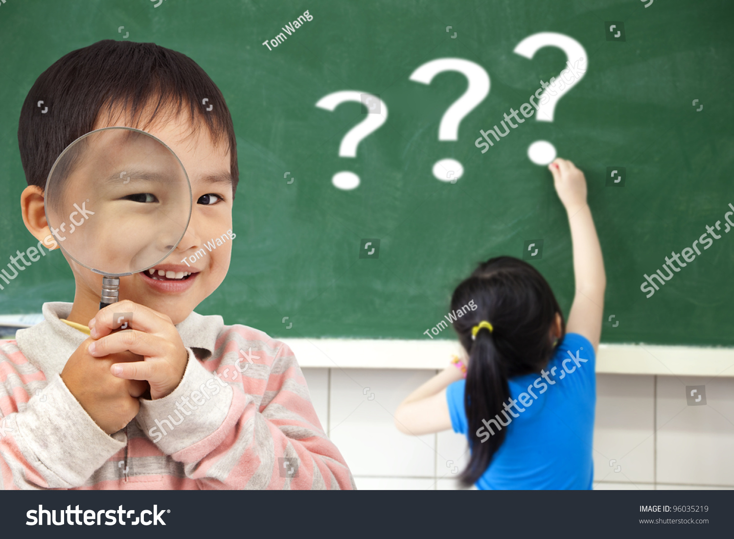 Happy Kids Drawing Question Mark Classroom Stock Photo 96035219