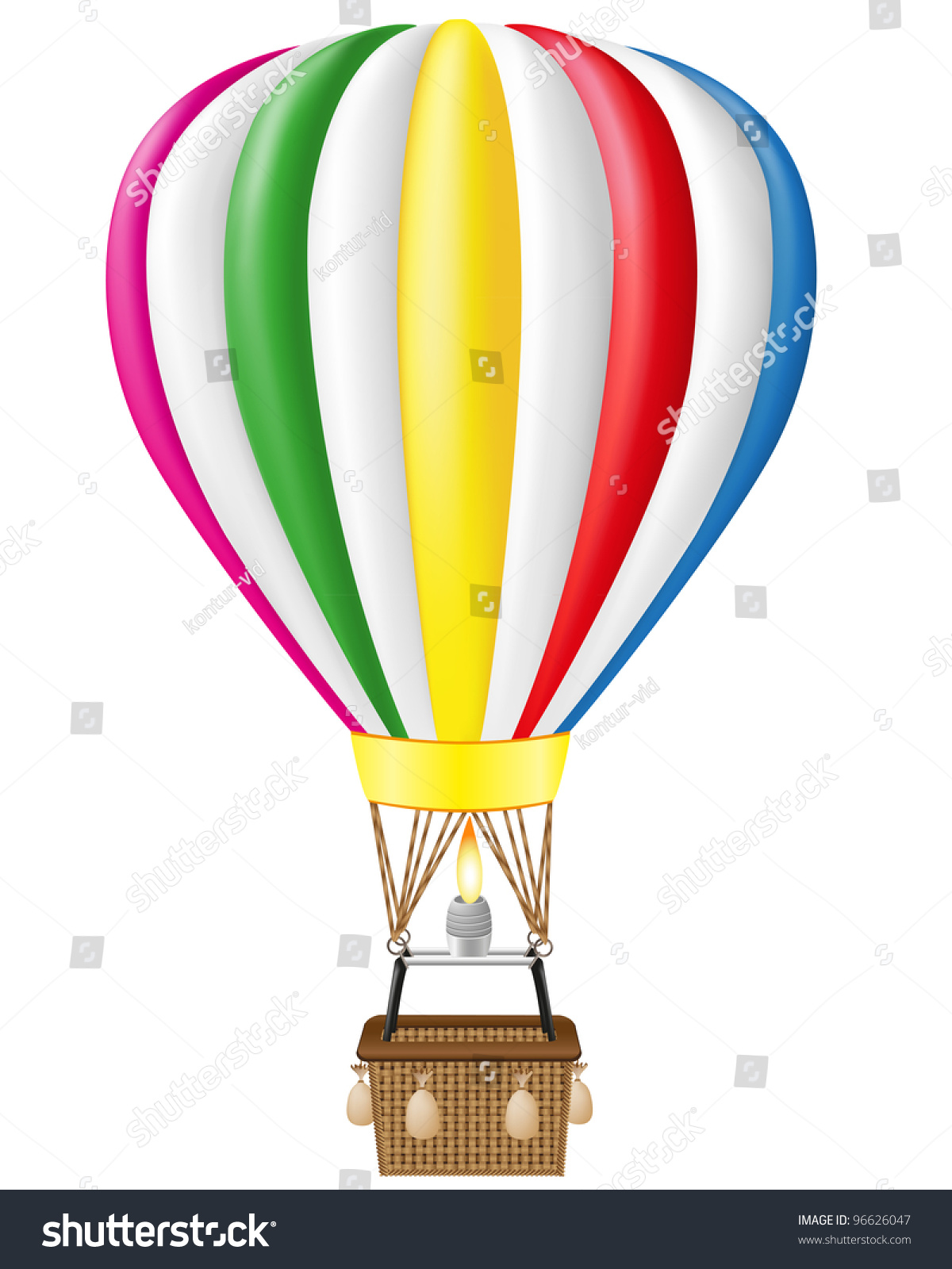 Воздушный шар с корзинкой на белом фоне
