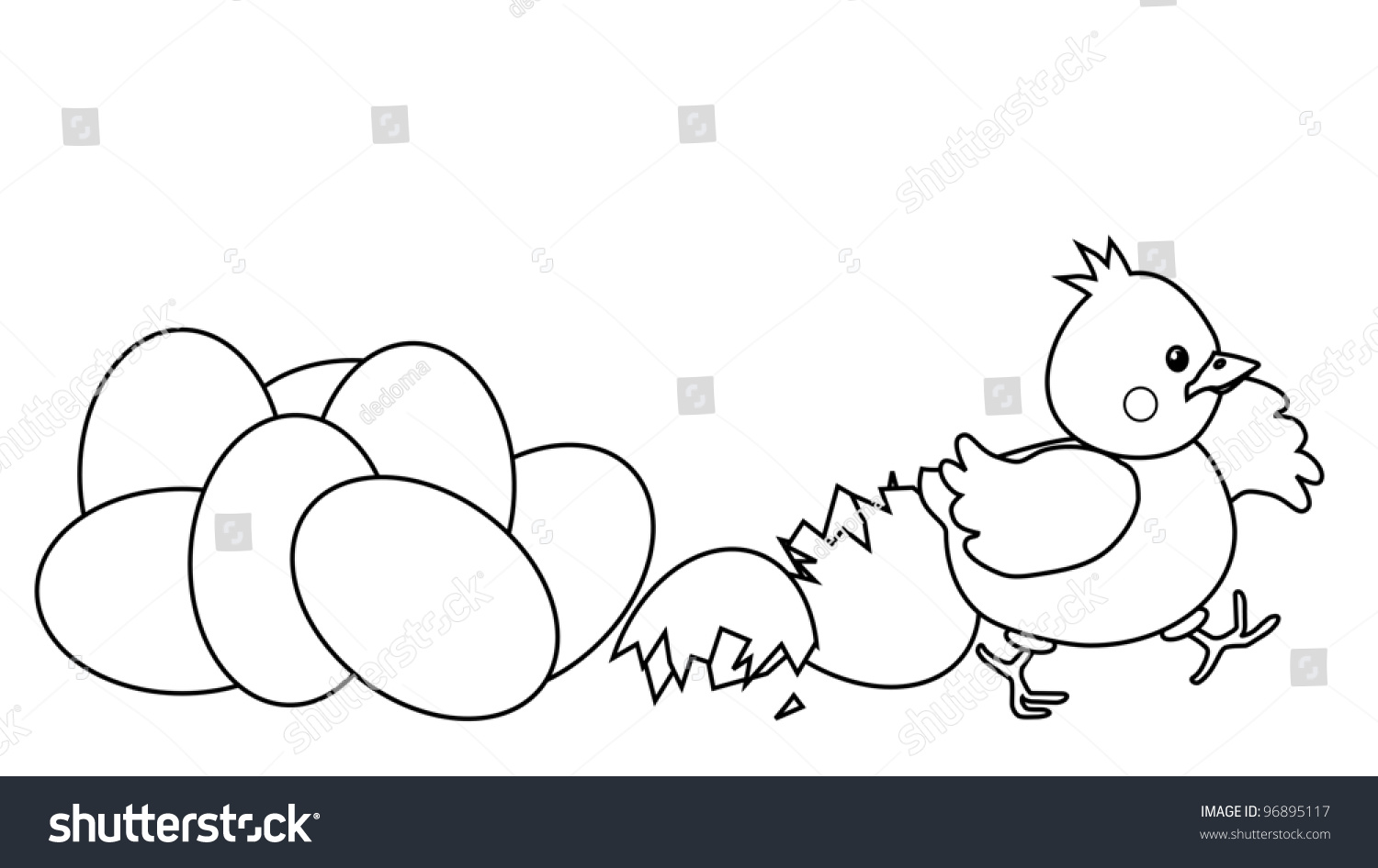 Раскраска курица с цыплятами и яйцом