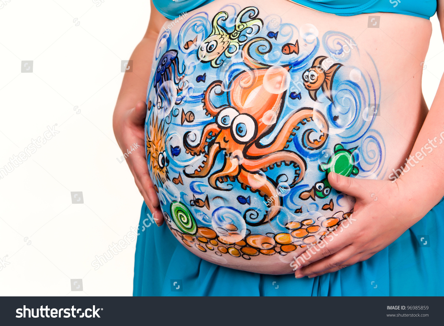 Pregnant woman with sea life body art