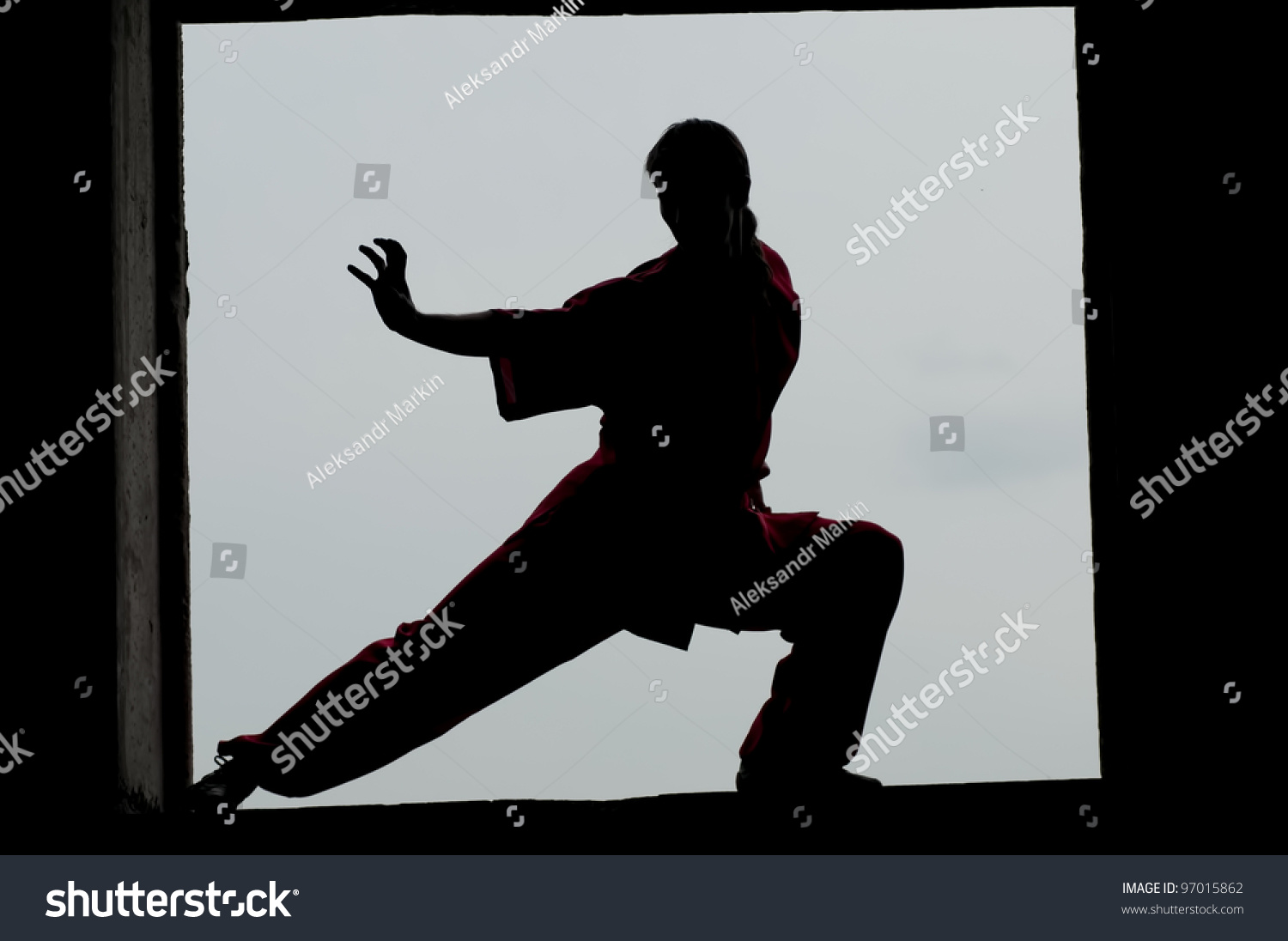 Shaolin Warriors Wushoo Man Silhouette Practice Stock Photo 97015862 ...