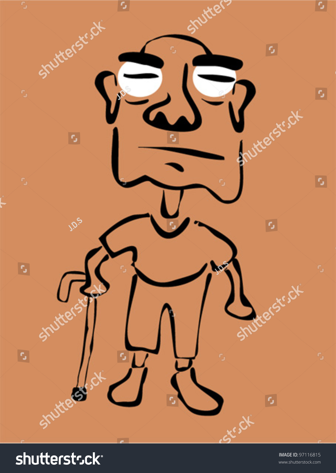 doodle-vector-little-old-man-cane-stock-vector-royalty-free-97116815