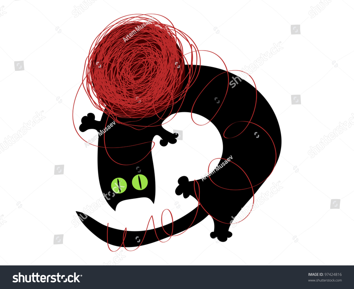 Черный котенок с клубком силуэт