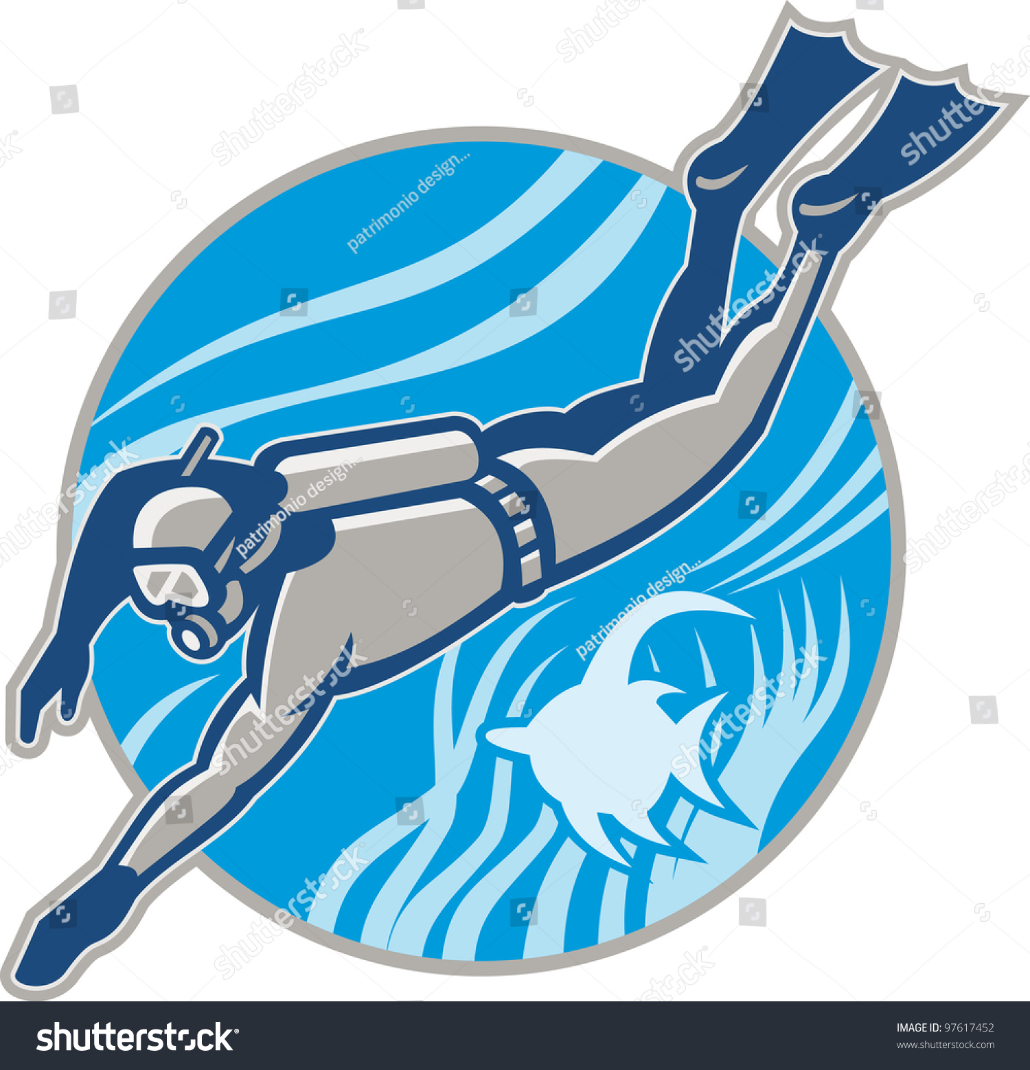 Illustration Scuba Diver Diving Swimming Underwater Stock Illustration ...